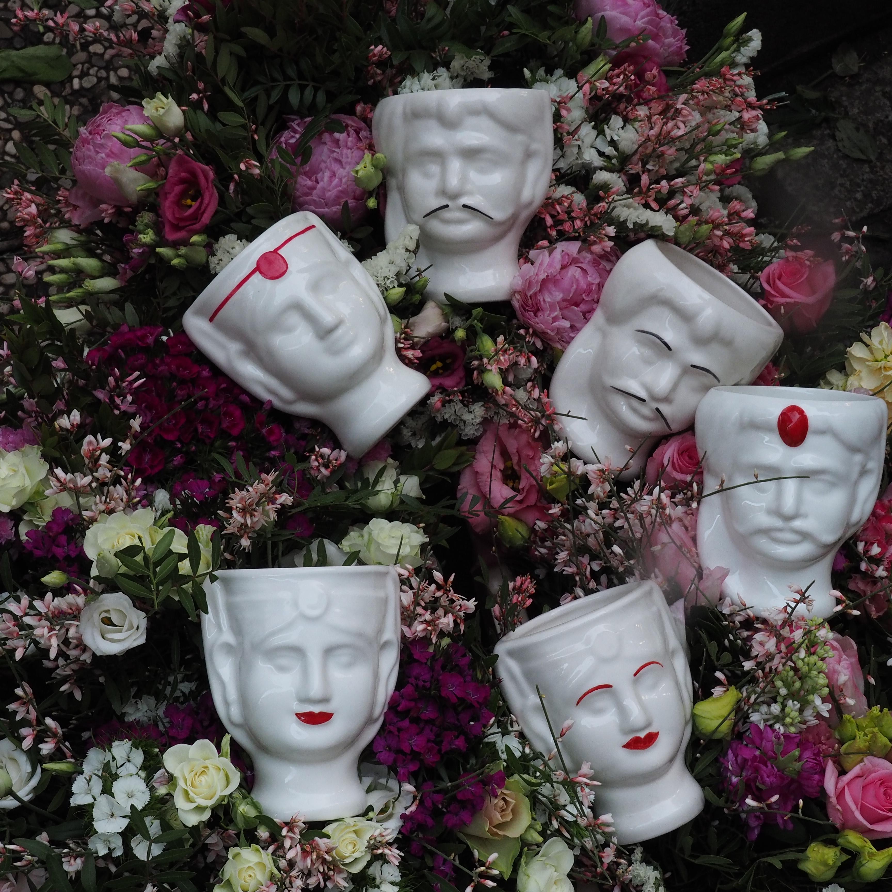 Fatto a mano 21° secolo, Testa di moro siciliana, vasi in ceramica, Made in Italy fatti a mano in vendita