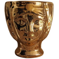 21st Century, SicilianMoor's Head. Ceramic Vases, Gold. Hand Made Made in Italy
