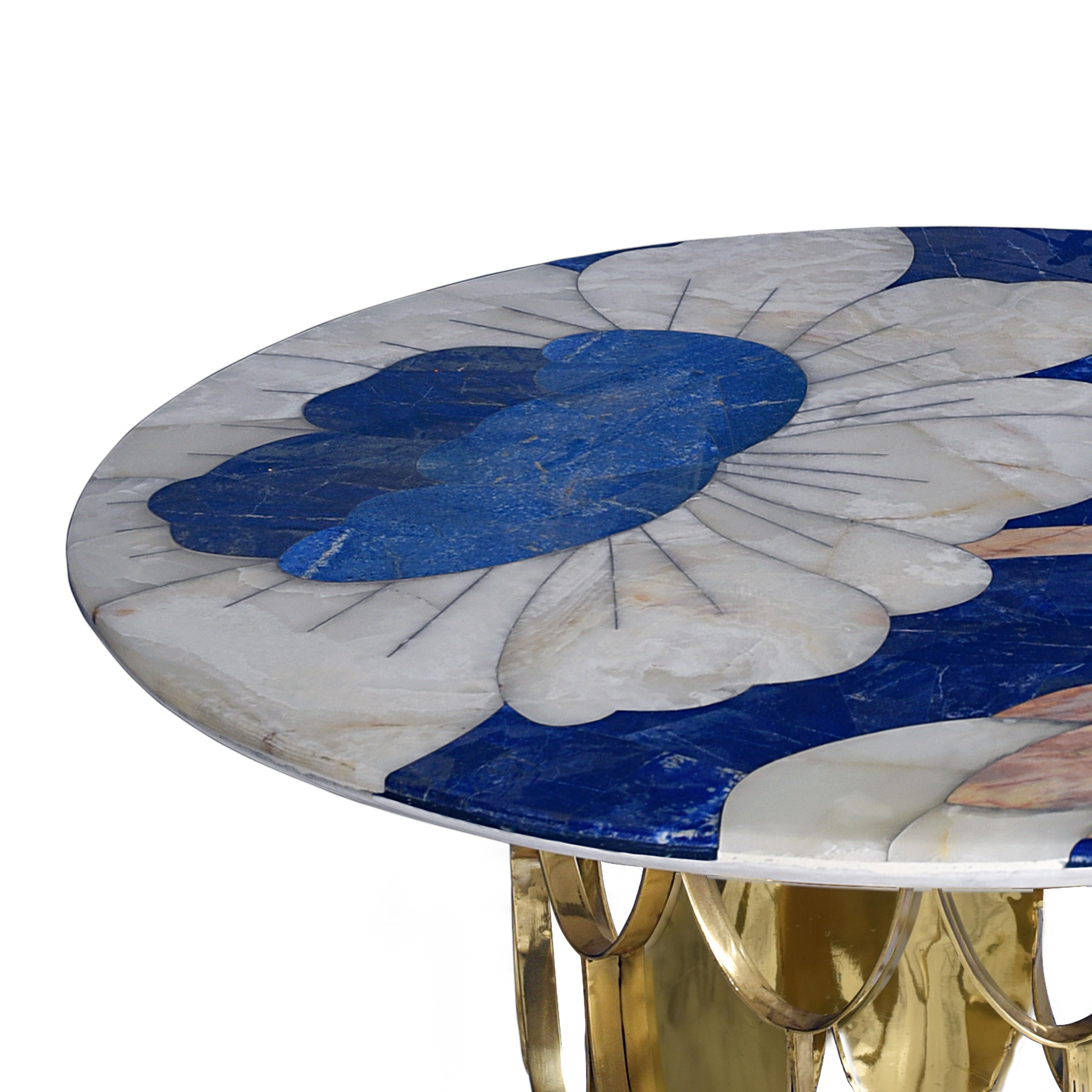 21st Century Side Foyer Table Lapis Marble Onyx Semi Precious Cloisonné Brass For Sale 1