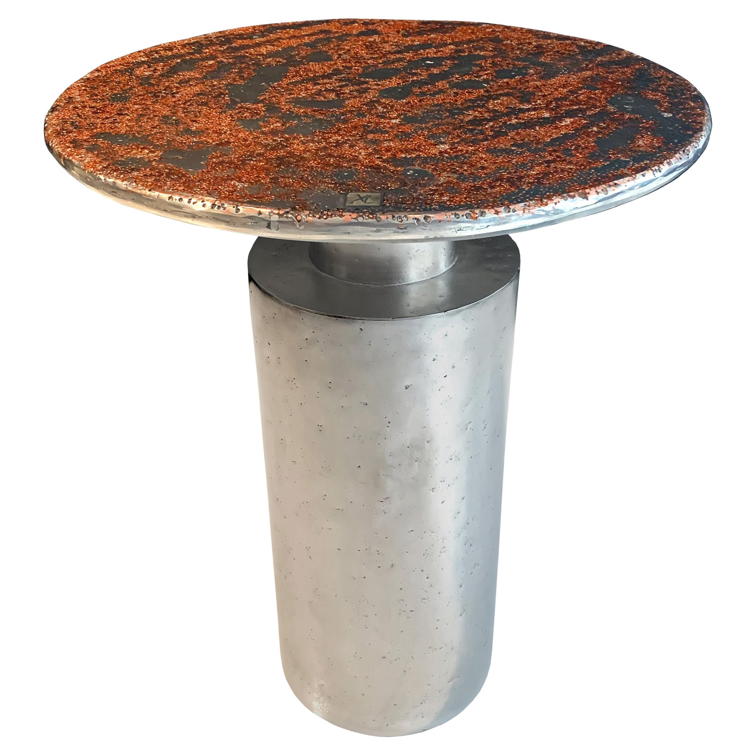 21st Century Side Table "Copper & Pewter" by Xavier Lavergne, Made in France