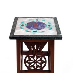 21st Century Side Table Lapis Amazonite Onyx Semi Precious Inlay Mosaic Wood