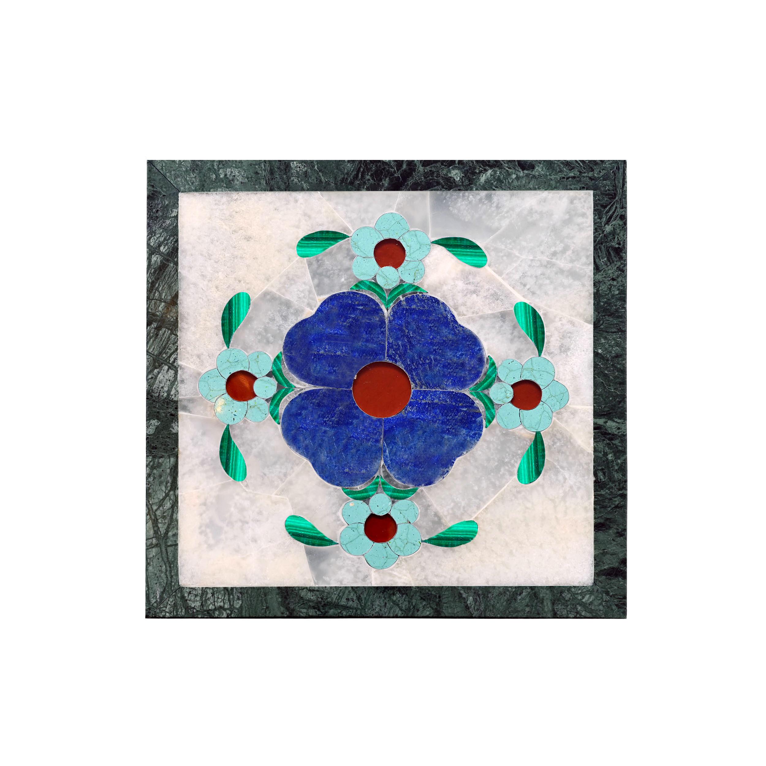 Hand-Crafted 21st Century Side Table Lapis Amazonite Onyx Semi Precious Inlay Mosaic Wood For Sale