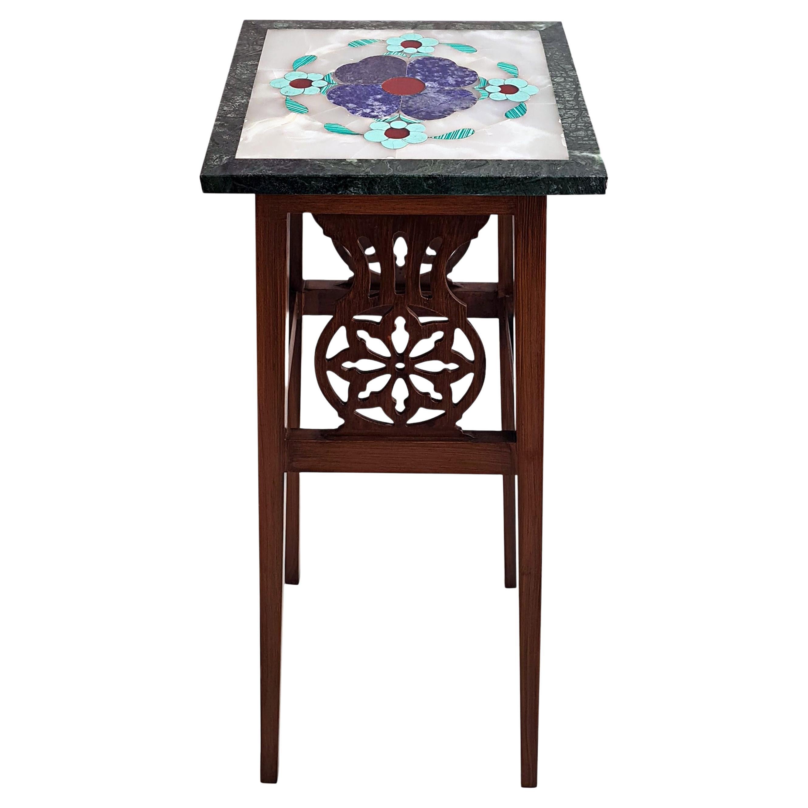 21st Century Side Table Lapis Amazonite Onyx Semi Precious Inlay Mosaic Wood For Sale