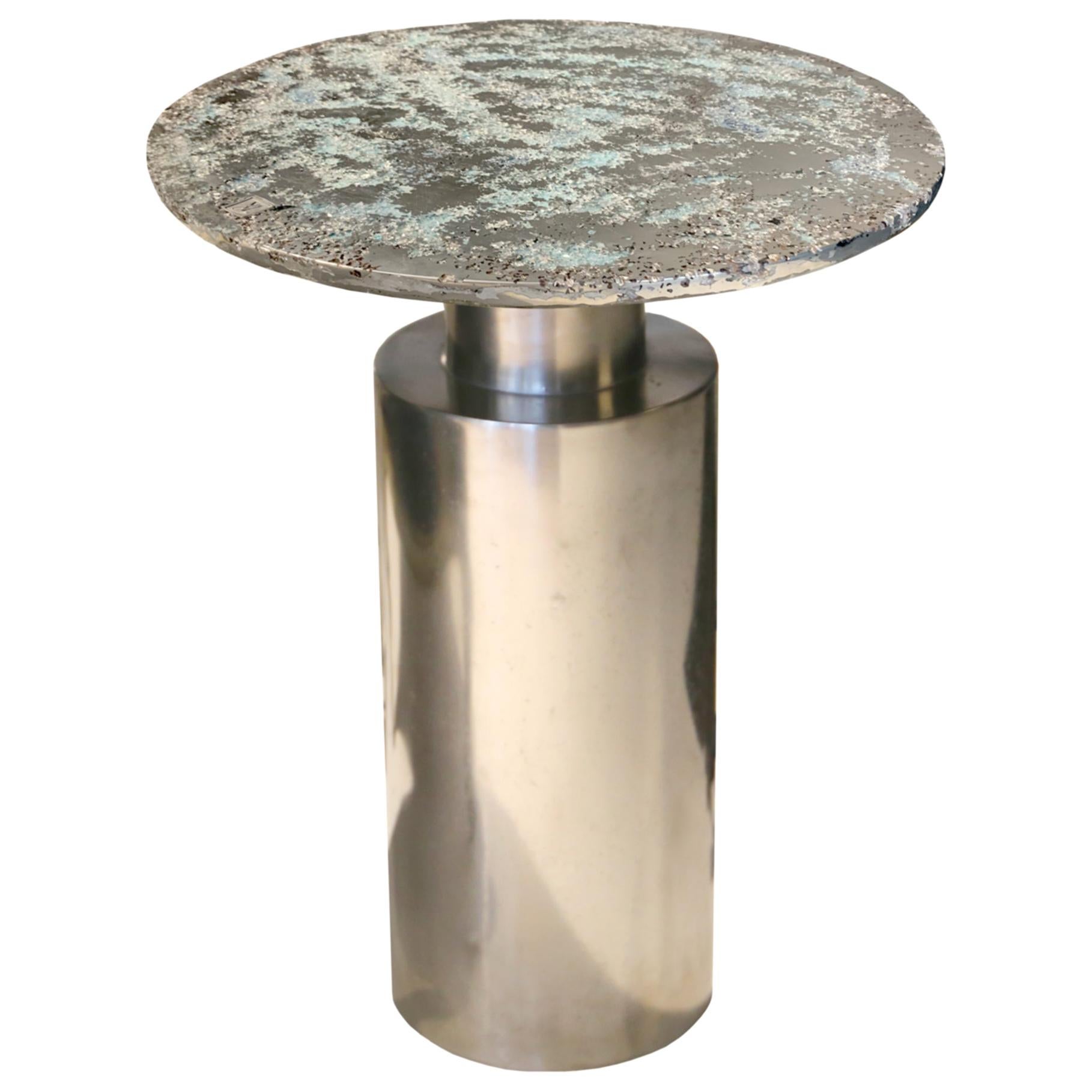 21st Century Side Table, Totem Blue, Pewter Murano Glass Xavier Lavergne, France For Sale