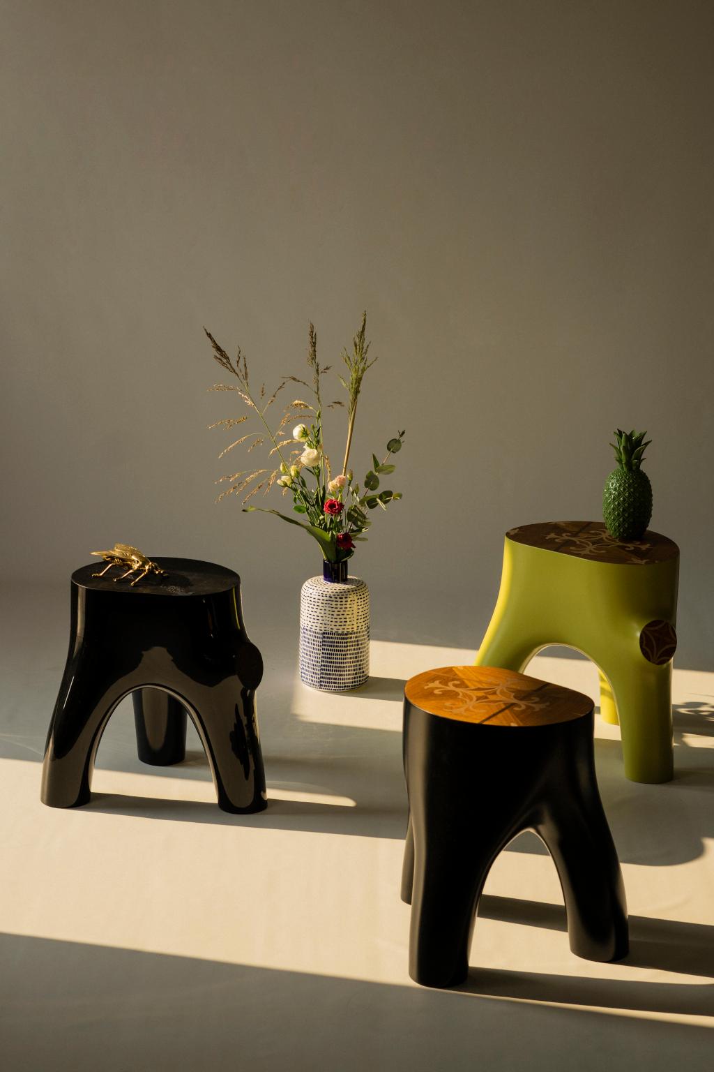 21st Century Side Tables Marcantonio Inlay Wood Scapin Lacquered Black For Sale 1