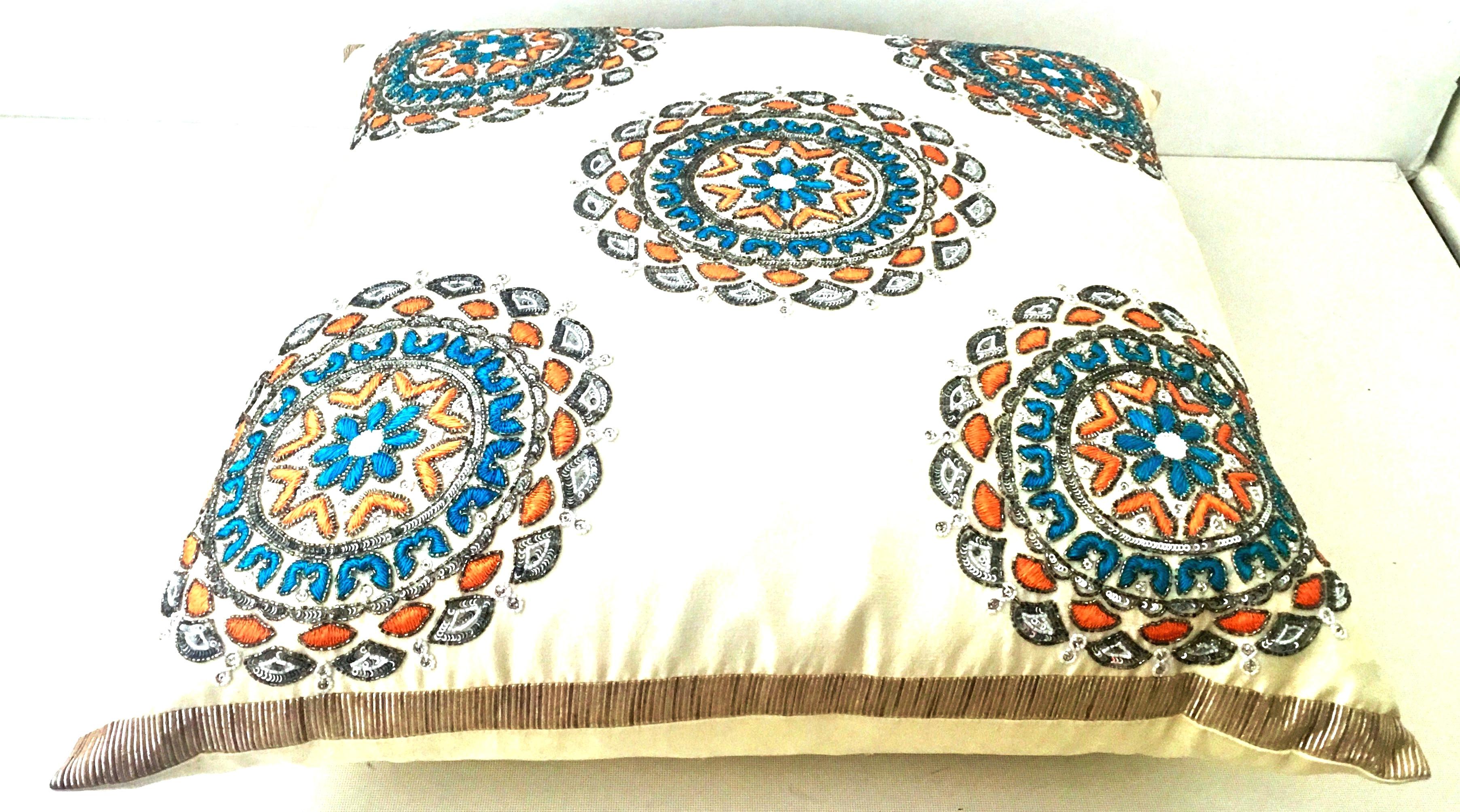 21st Century Silk Embroidered Crystal Embellished Down Pillow By, Sivaana In Excellent Condition For Sale In West Palm Beach, FL