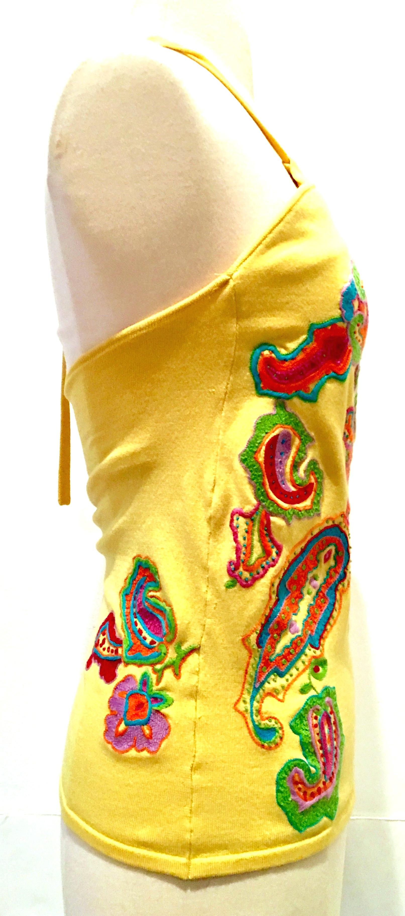 Yellow 21st Century Silk Embroidered Halter Top By, Ralph Lauren For Sale