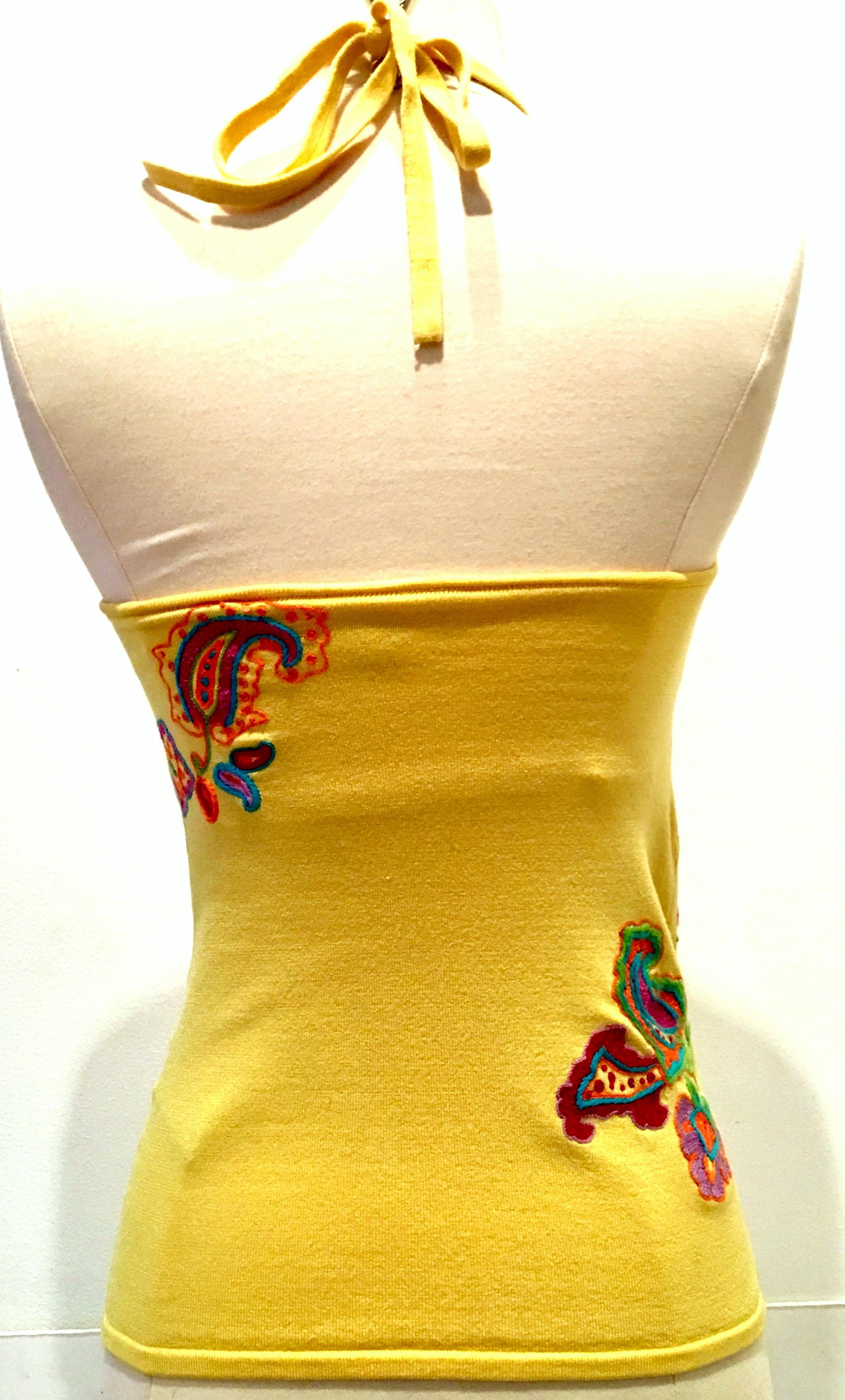 Yellow 21st Century Silk Embroidered Halter Top By, Ralph Lauren For Sale