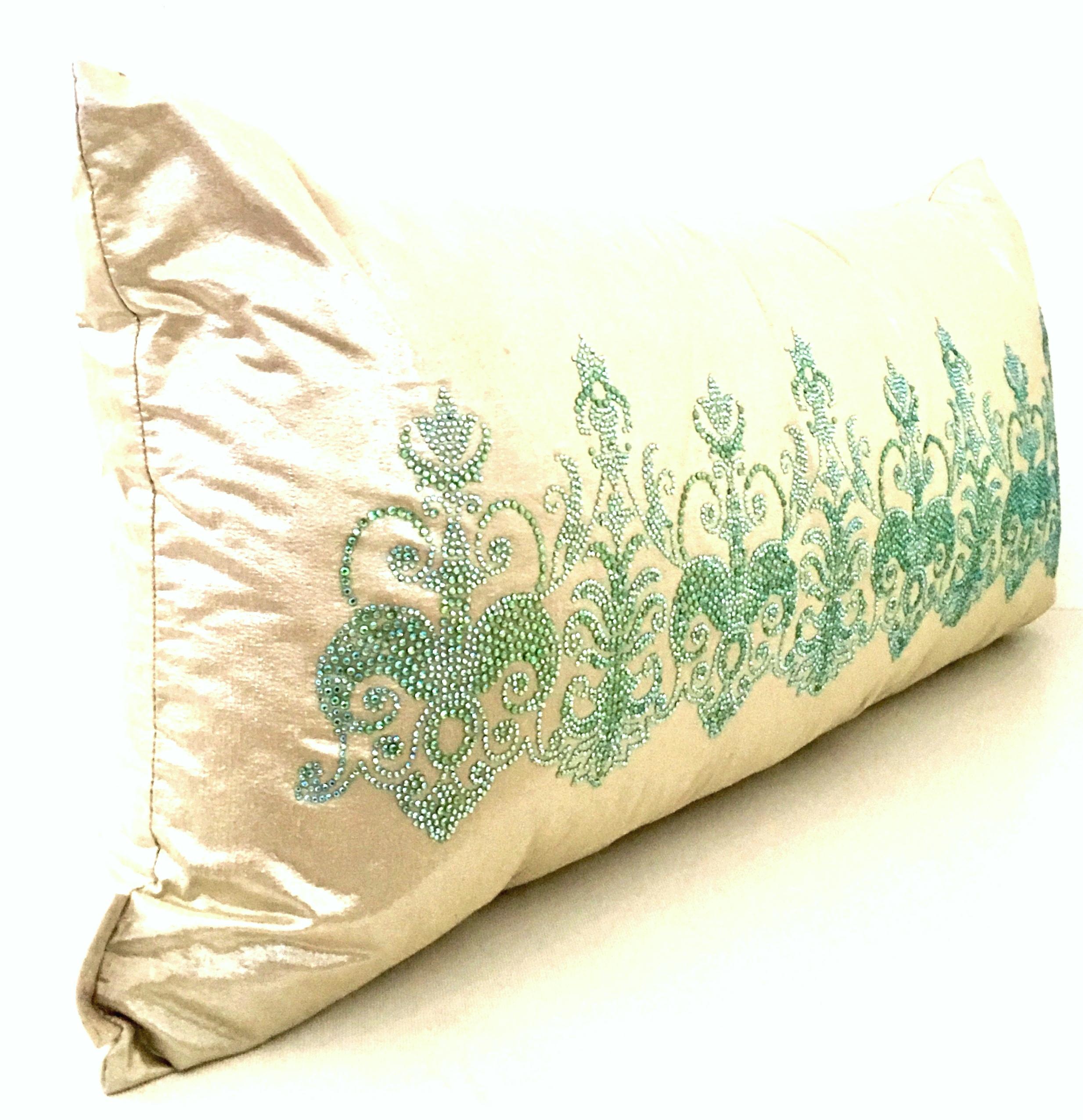21st Century Silk & Swaorvski Crystal Down Bolster Pillow By, Sivaana In Excellent Condition In West Palm Beach, FL