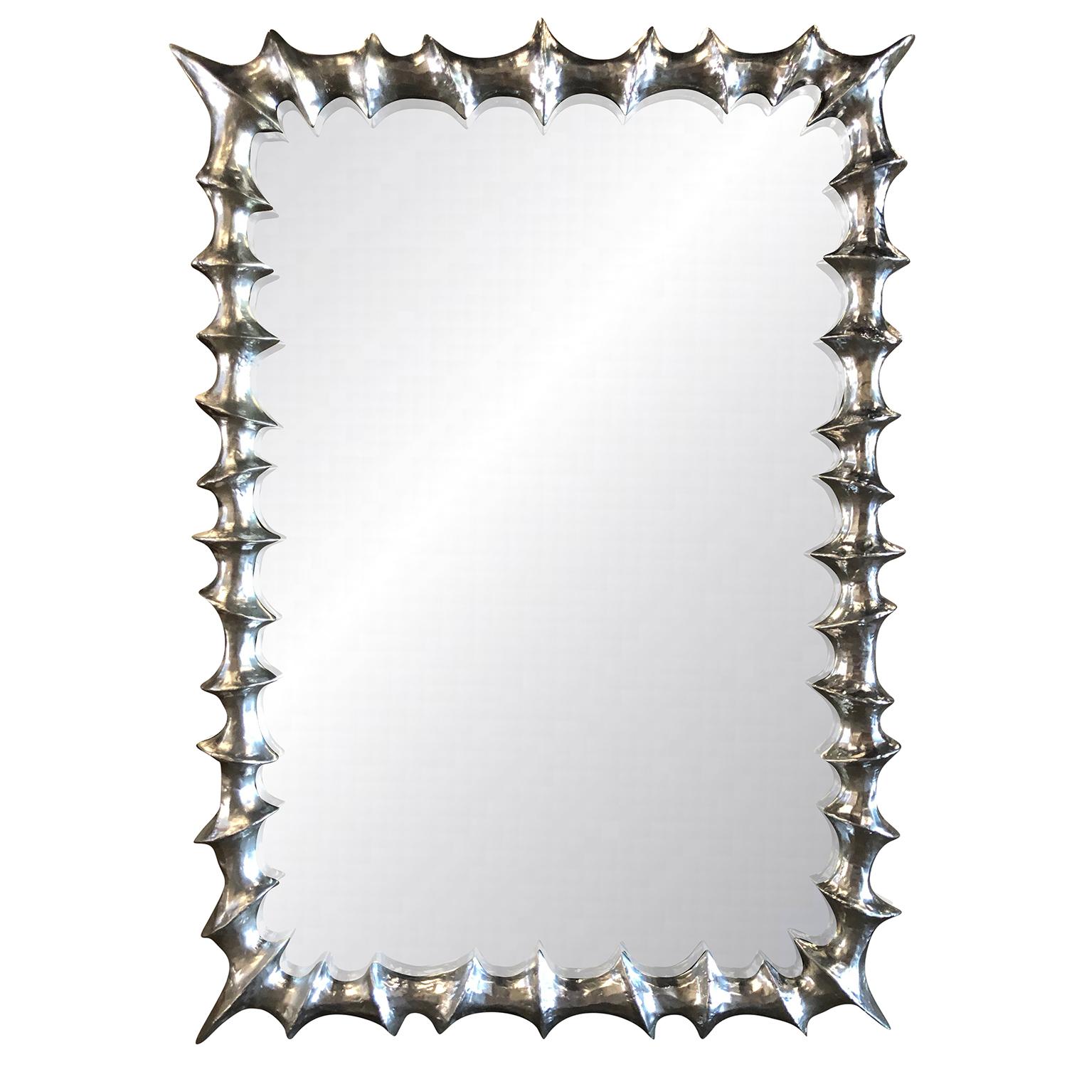 Mid-Century Modern 21st Century Silver French Metal Wall Glass Mirror, Miroir Corentin, Wall Décor For Sale