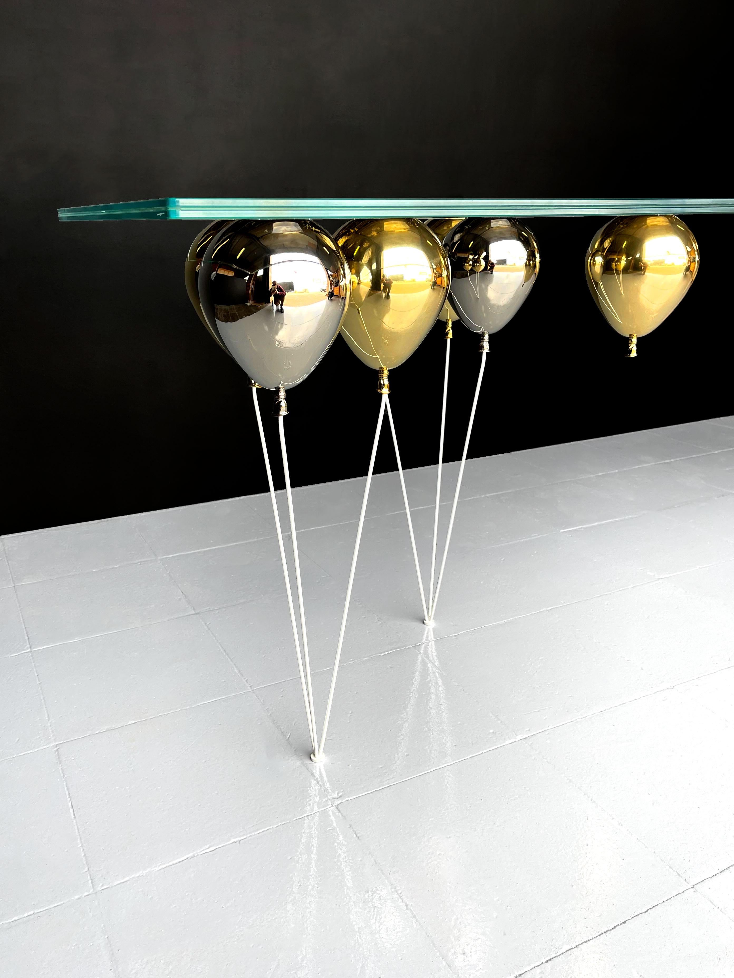 Modern 21st Century Silver & Gold Balloon Console Table For Sale