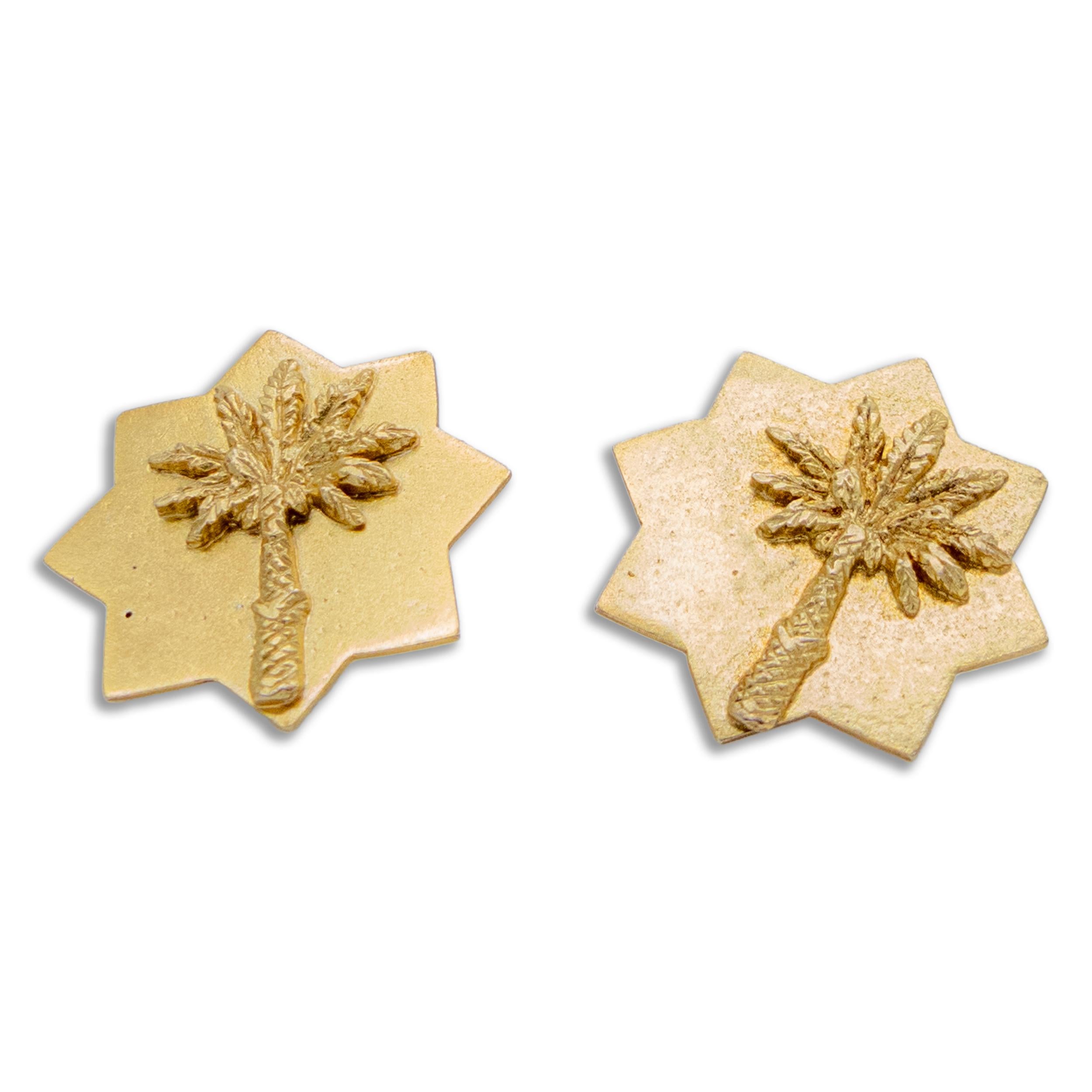 21st Century Silver Gold Plated Palm Tree 8 Pointed Star Stud Earrings

Stud earrings in the shape of an 8-pointed star and central palm tree in gold plated silver. 

This piece is an ‘Art Jewel’ which has a great respect for tradition. The usage of