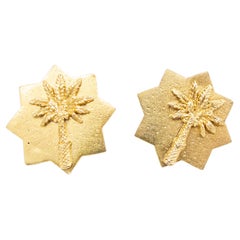 21st Century Silver Gold Plated Palm Tree 8 Pointed Star Stud Earrings