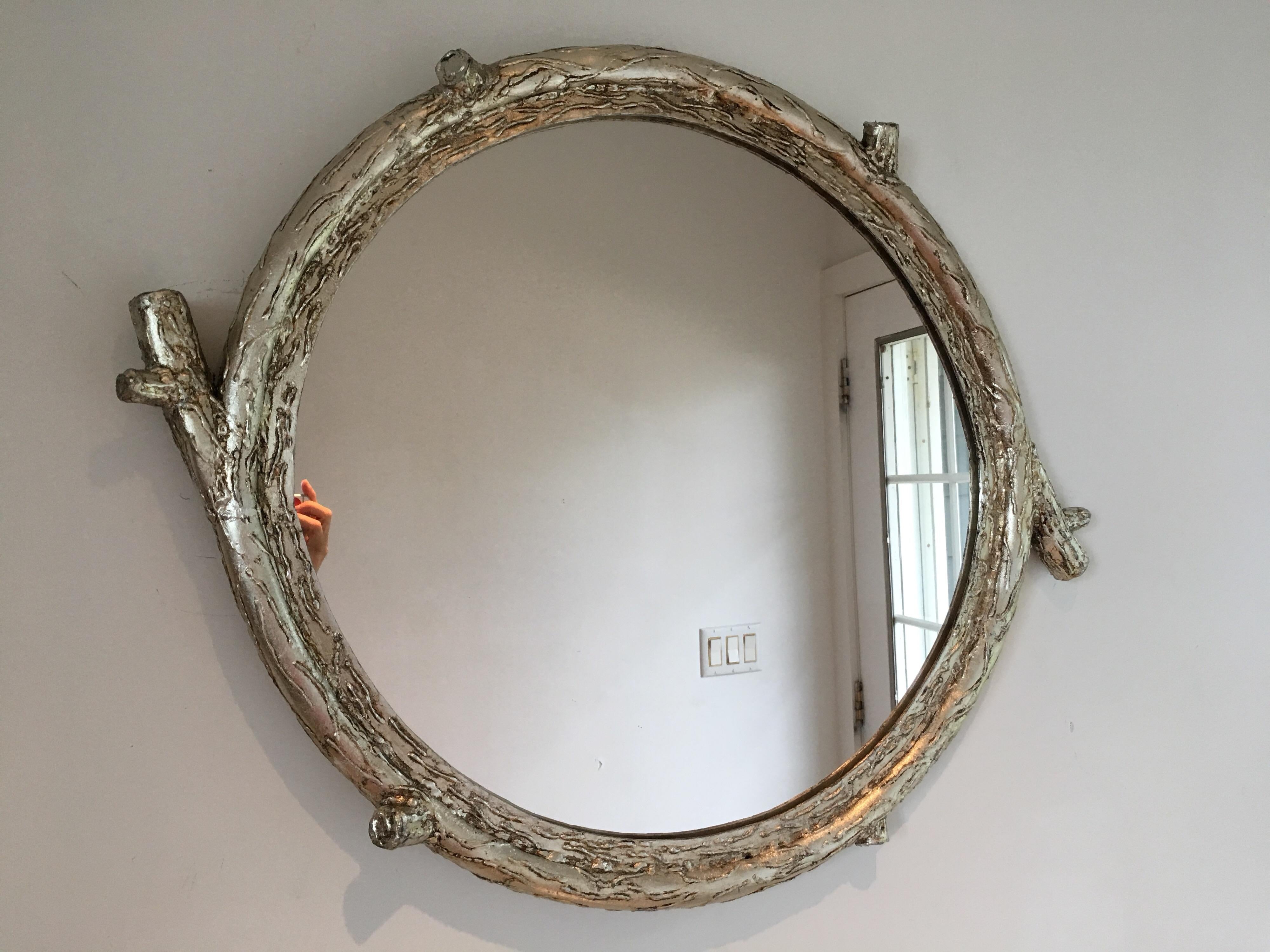 21st century silver-leaf wrought iron sculpted branch hiver mirror by CasaMidy
Measures: 29