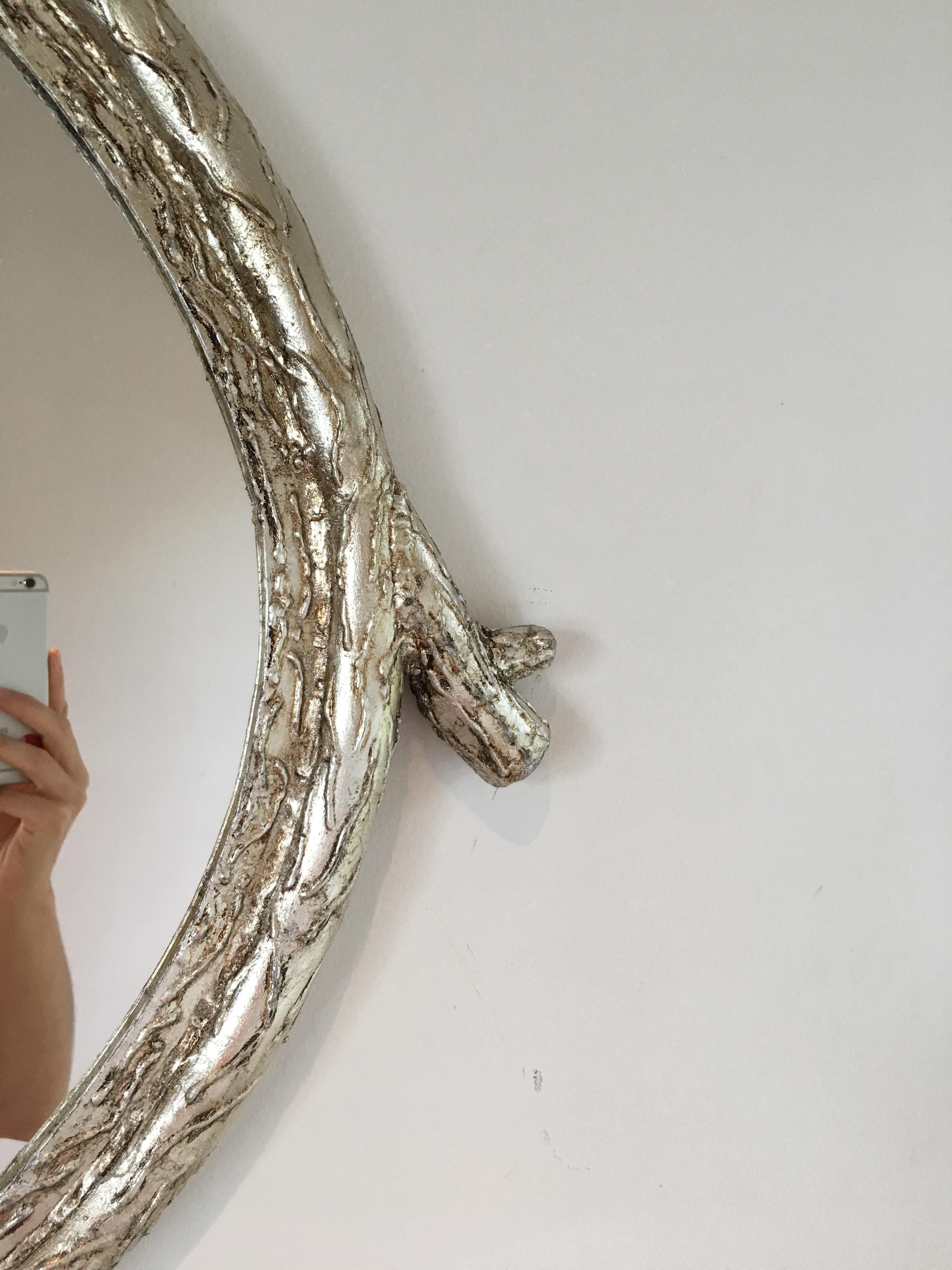 Mexican 21st Century Silver-Leaf Wrought Iron Sculpted Branch Hiver Mirror by CasaMidy