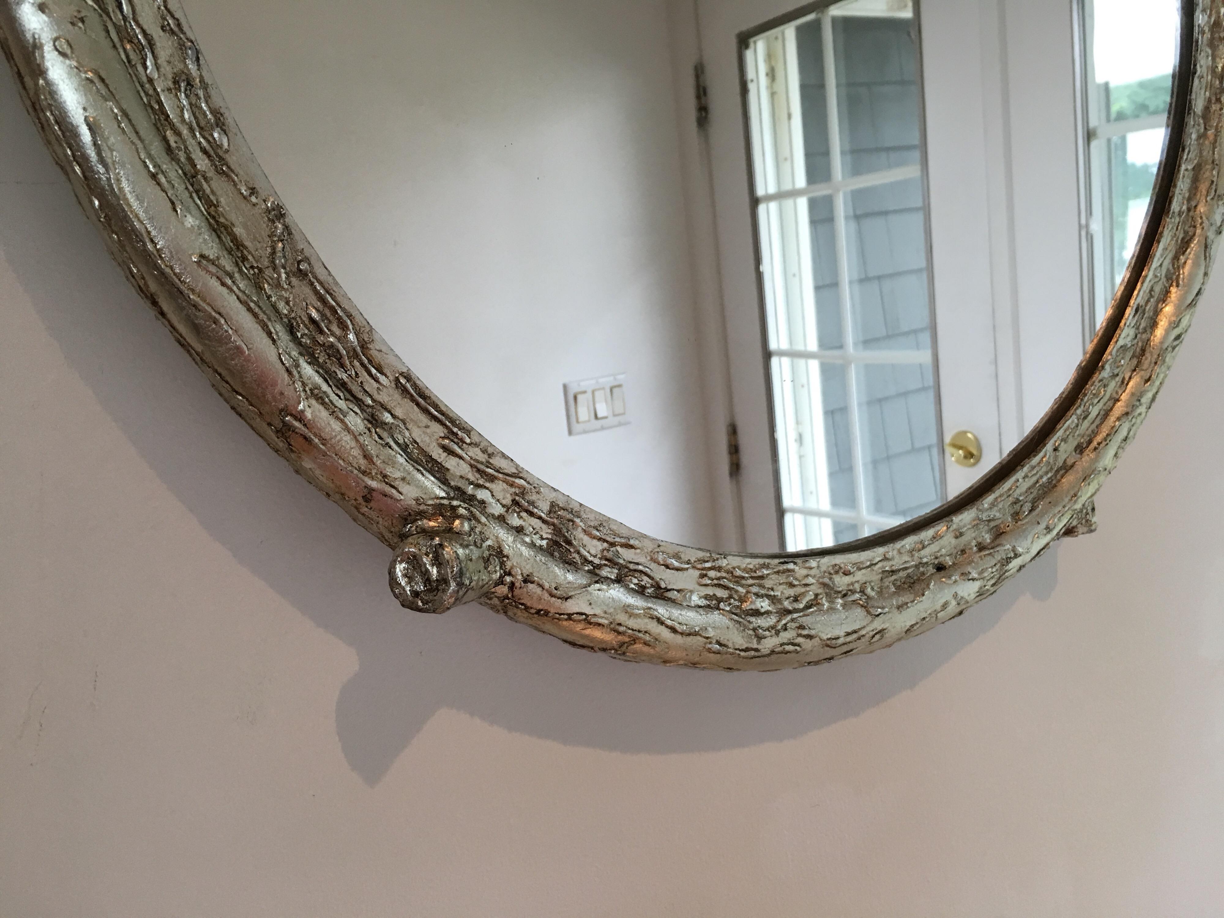 21st Century Silver-Leaf Wrought Iron Sculpted Branch Hiver Mirror by CasaMidy In Excellent Condition In Southampton, NY