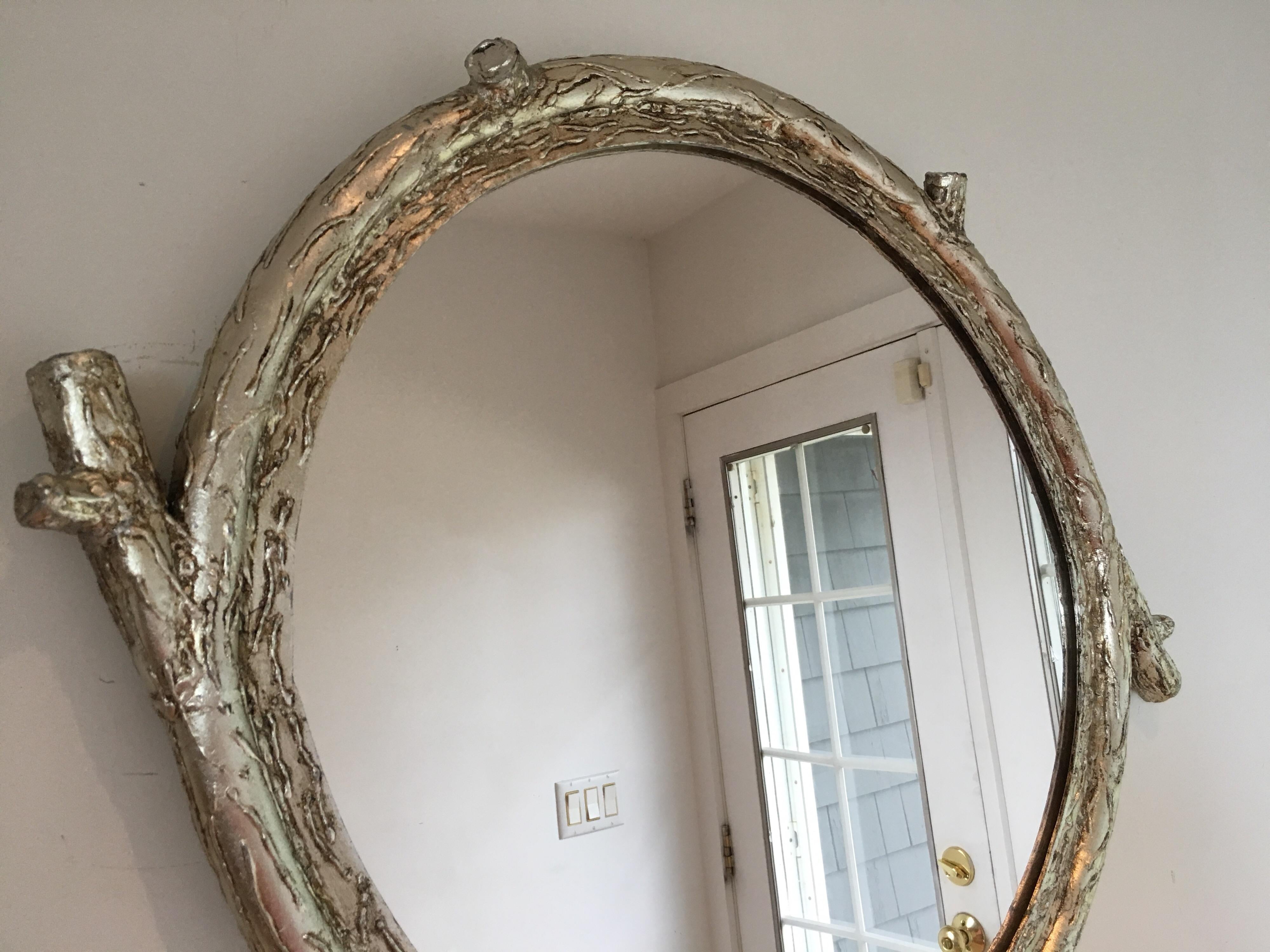 Contemporary 21st Century Silver-Leaf Wrought Iron Sculpted Branch Hiver Mirror by CasaMidy