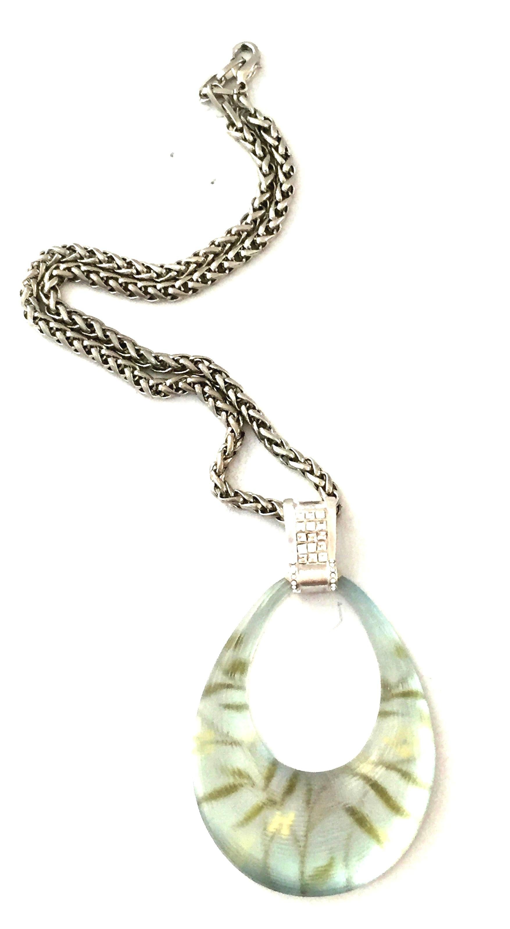 21st Century Silver Lucite & Crystal Pendant Necklace By, Alexis Bittar In Good Condition In West Palm Beach, FL