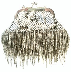 21st Century Silver Metal Mesh & Beaded Fringe Evening Bag By, Whiting & Davis