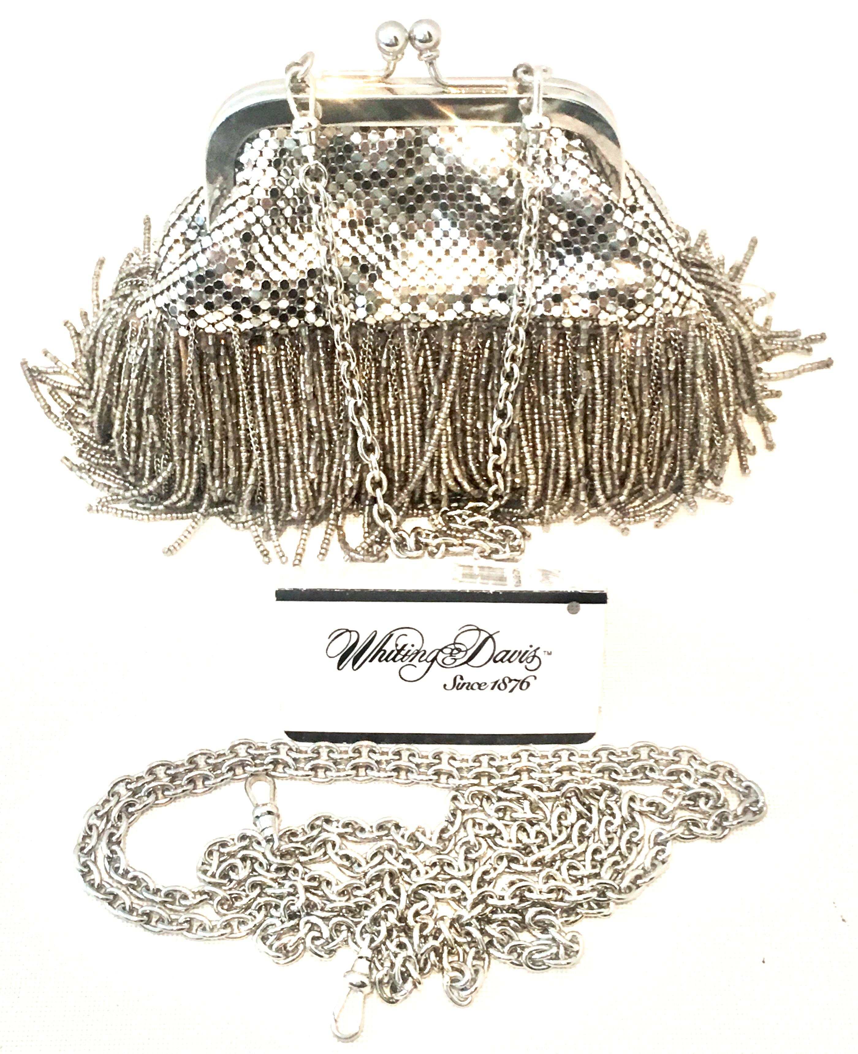 21st Century Silver Metal Mesh & Beaded Fringe Evening Bag By, Whiting & Davis In Excellent Condition In West Palm Beach, FL