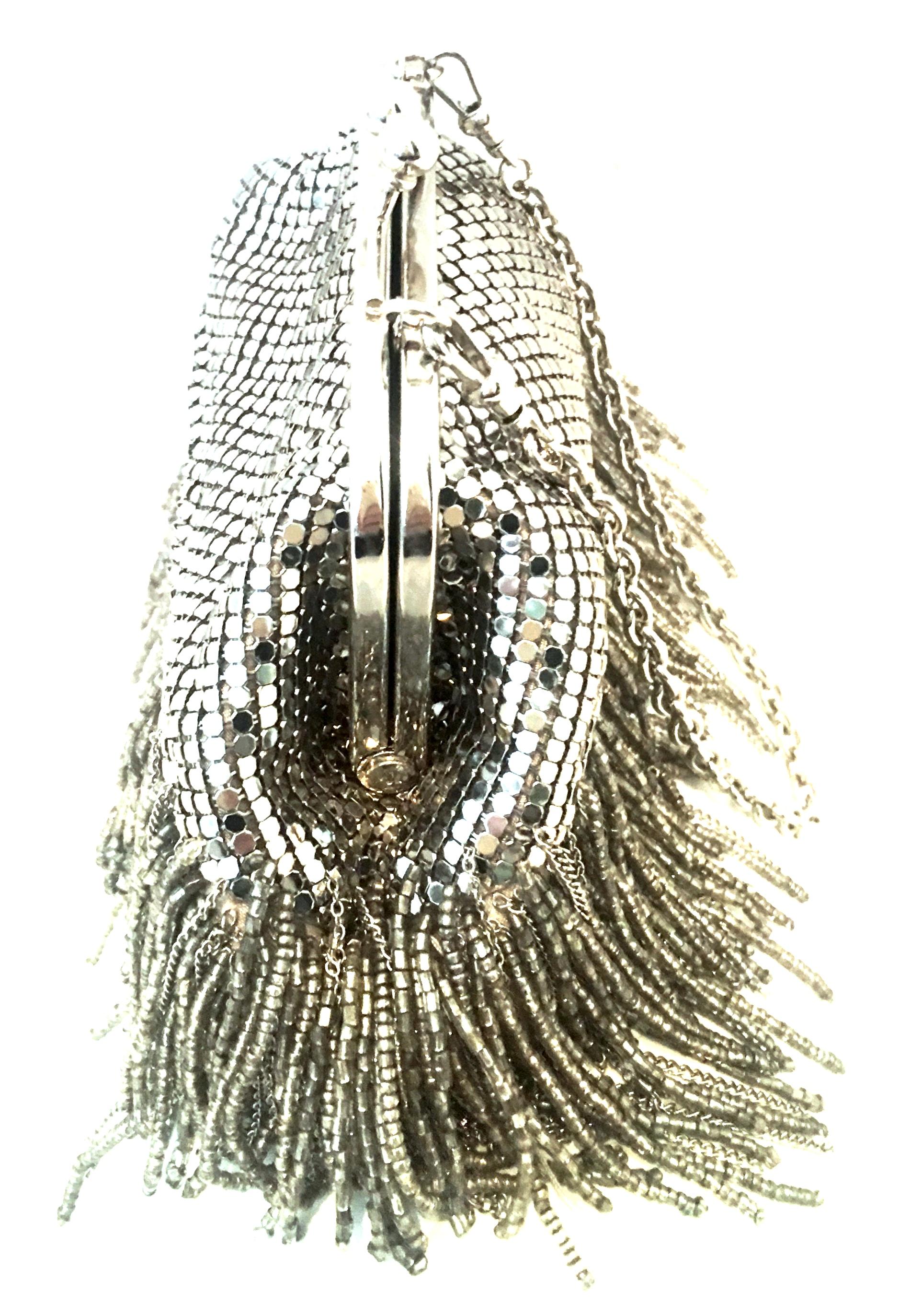 Women's or Men's 21st Century Silver Metal Mesh & Beaded Fringe Evening Bag By, Whiting & Davis