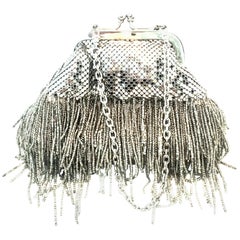 21st Century Silver Metal Mesh & Beaded Fringe Evening Bag By:: Whiting & Davis