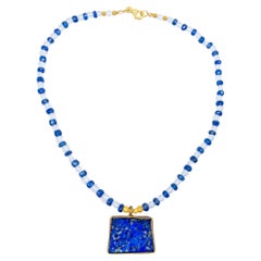 21st Century Silver Necklace Gold Plate Quartz Sapphires Beads Lapis Lazuli Gold
