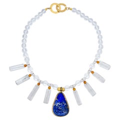 21st Century Silver Necklace Gold Plating Quartz Beads Lapis Lazuli Old Gold