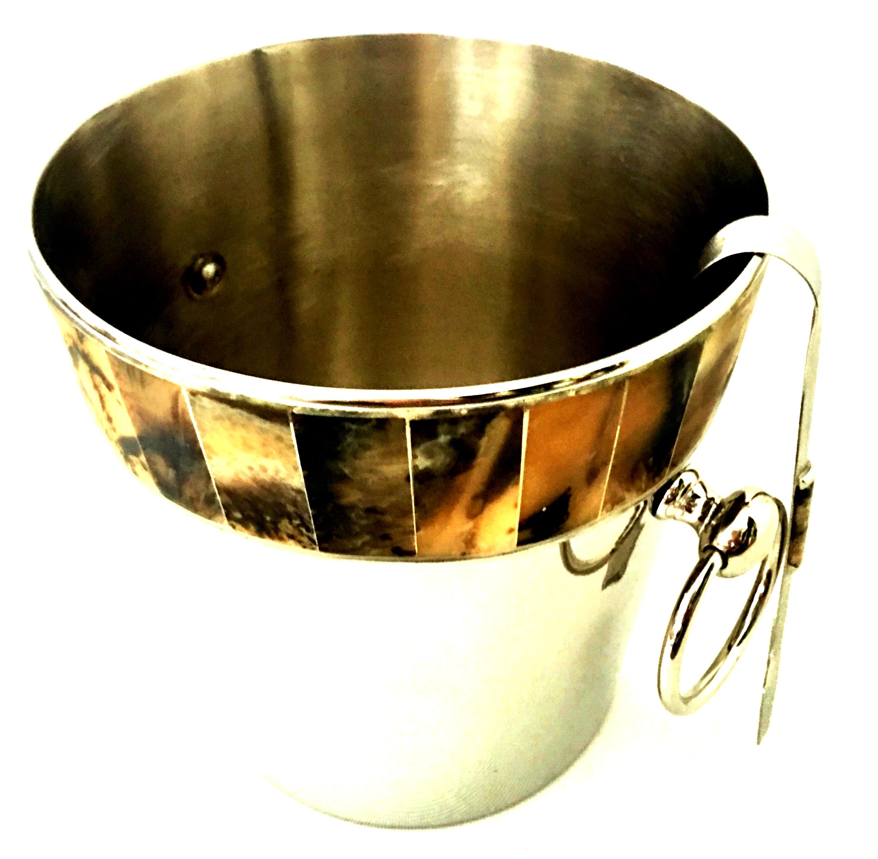 Contemporary 21st Century Silver Plate and Horn Champagne/Ice Bucket and Tongs S/2