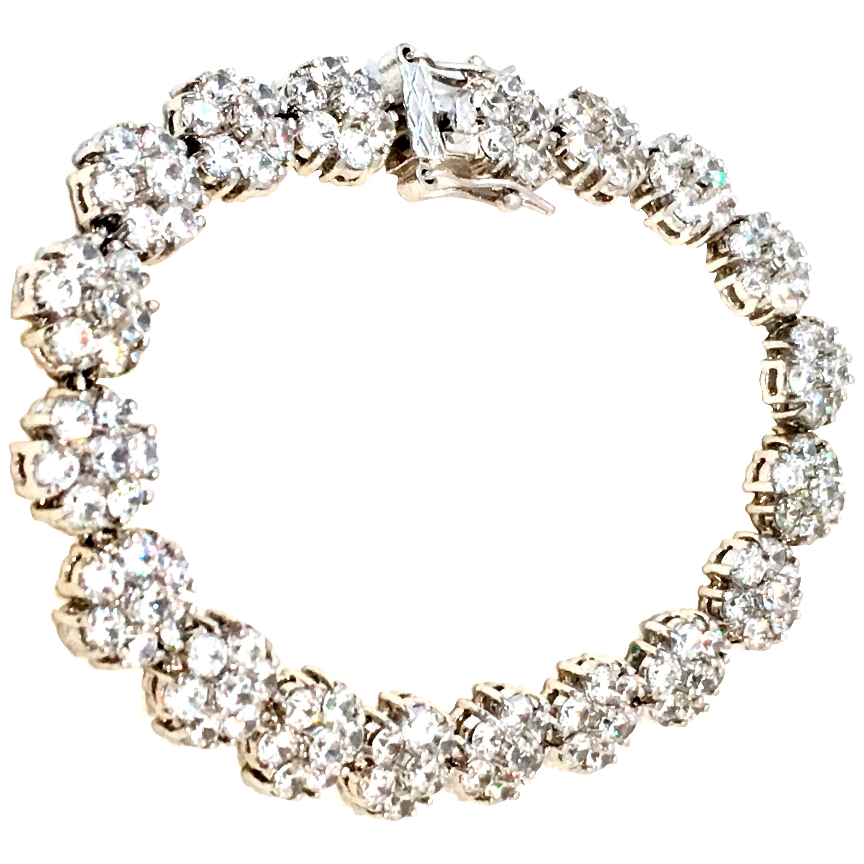 21st Century Silver Plate & Swarovski Crystal "Flower" Link Tennis Bracelet