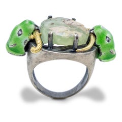 21st Century Silver Ring 18 Karat Gold Arabic Swords Diamonds Antique Crystal