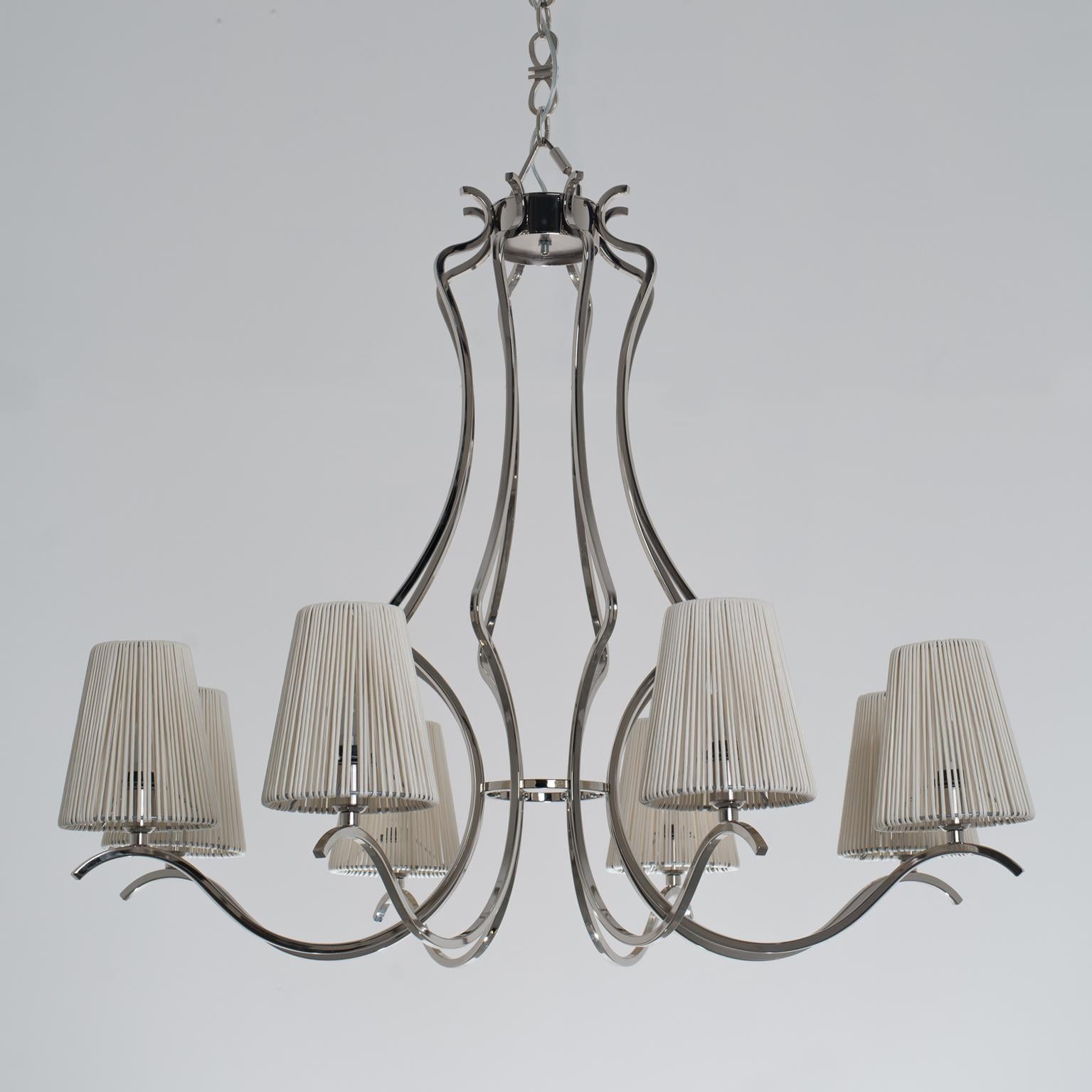 Polished 21st Century Sinuosa Nickel Chandelier and White Shades by Patrizia Garganti For Sale