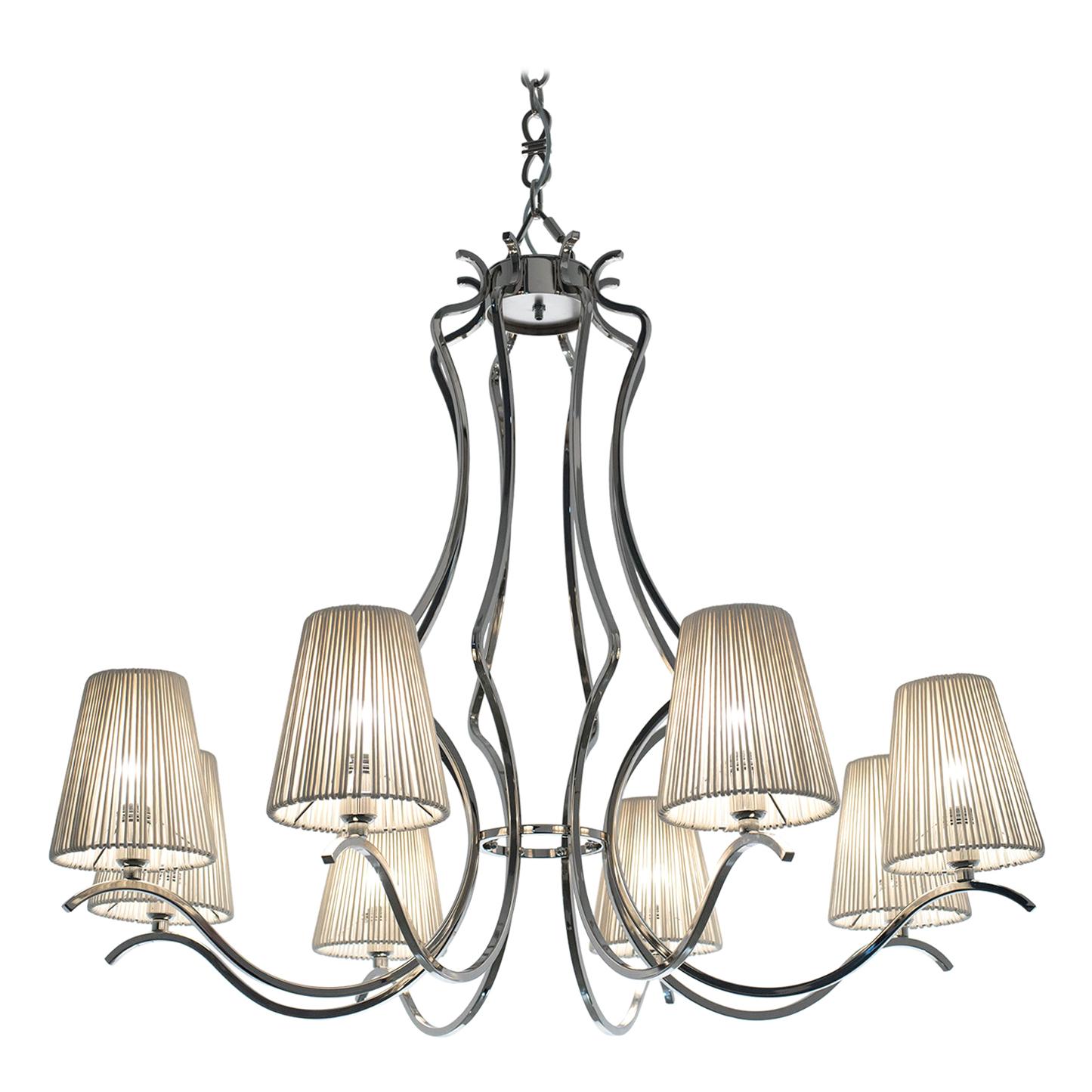 21st Century Sinuosa Nickel Chandelier and White Shades by Patrizia Garganti For Sale