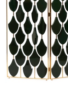 21st Century Siren Room Divider in Golden Brass and Wood, Made in Italy