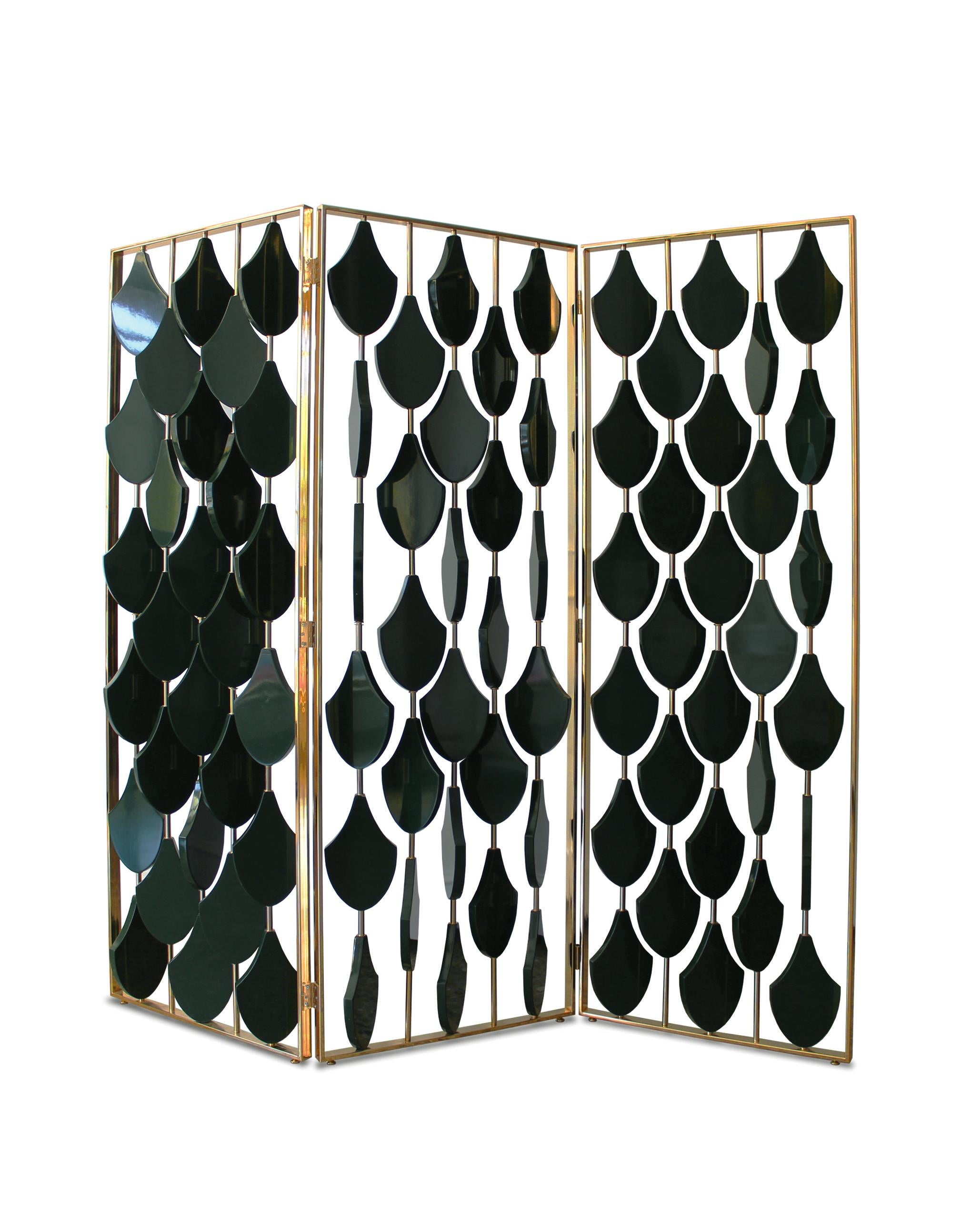 Italian 21st Century Siren Room Divider in Golden Brass and Wood, Made in Italy For Sale