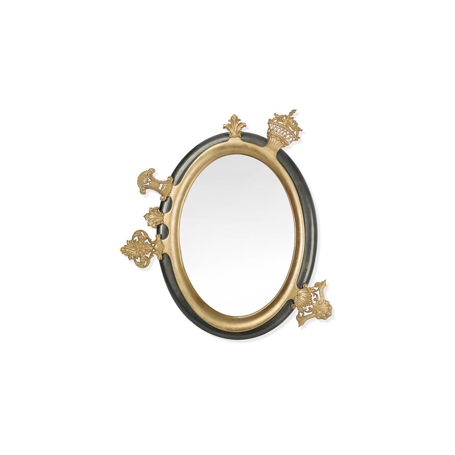 Inspiration:  
Sissi of Austria and Hungary is a central figure of history and European imaginary. As such, Bessa has created a piece that honours her life and elegance. Sissi mirror is finished in gold leaf and boasts asymmetric artistry, recalling