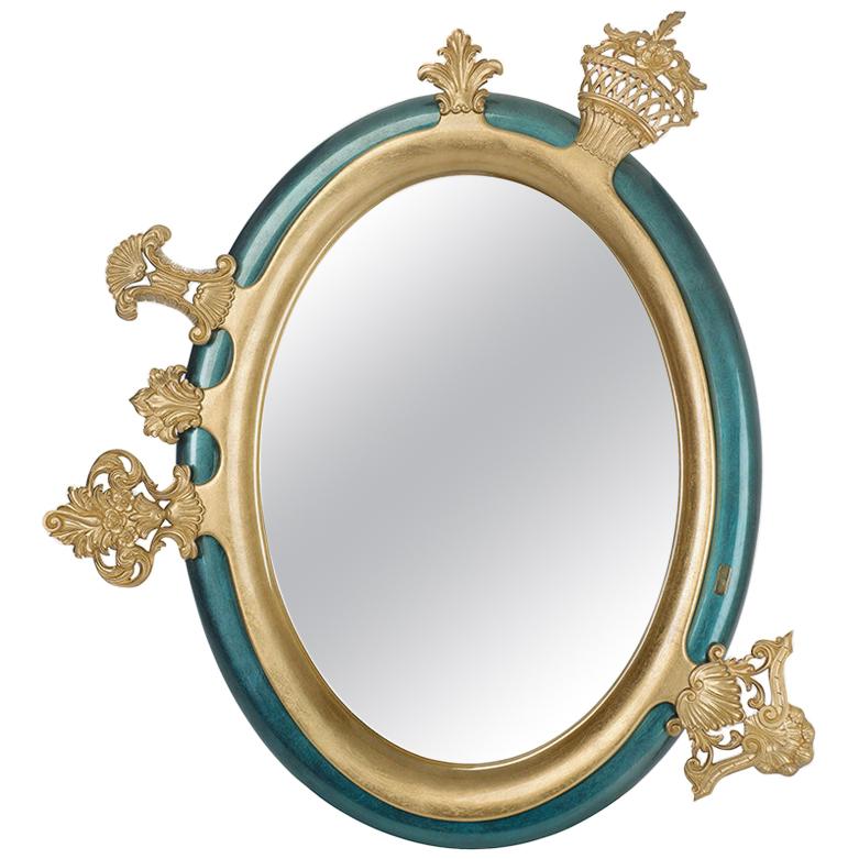 Modern Classic Sissi Mirror in Carved Wood with Gold and Silver Leaf For Sale