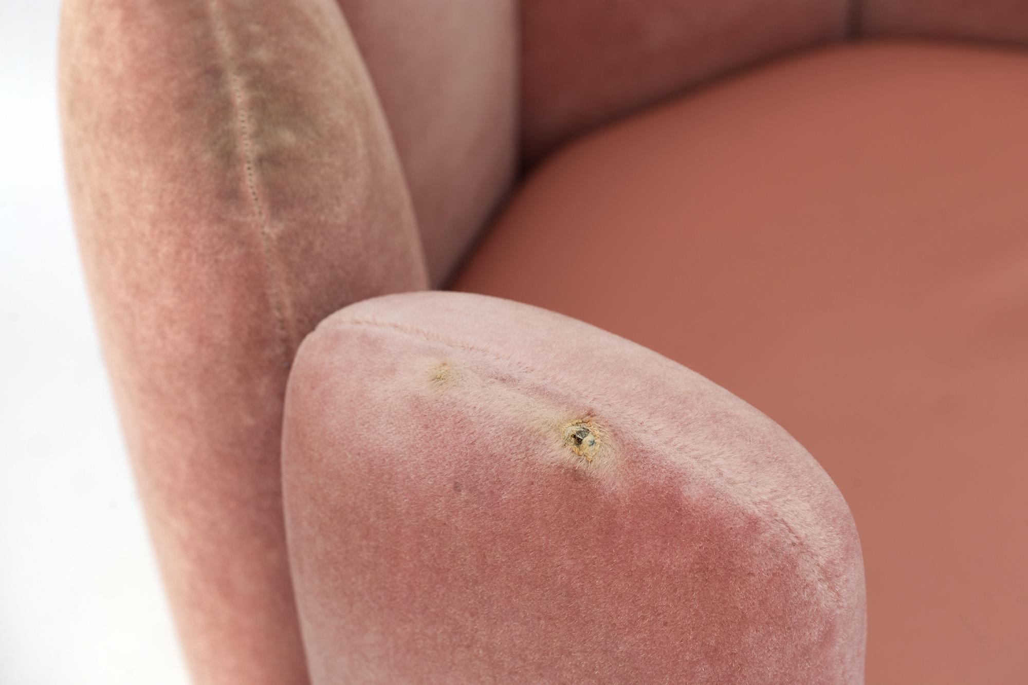 French 21st Century Sketch Gallery Charlotte Chair Pierre Frey Rose Velvet Rose Leather