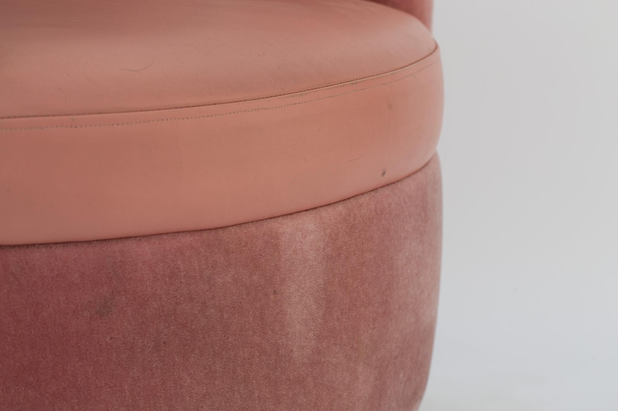 21st Century Sketch Gallery Charlotte Chair Pierre Frey Rose Velvet Rose Leather In Good Condition In London, GB