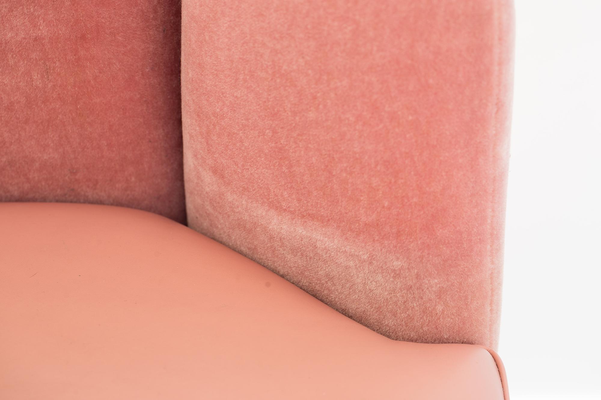 21st Century Sketch Gallery Charlotte Chair Pierre Frey Rose Velvet Rose Leather In Good Condition In London, GB
