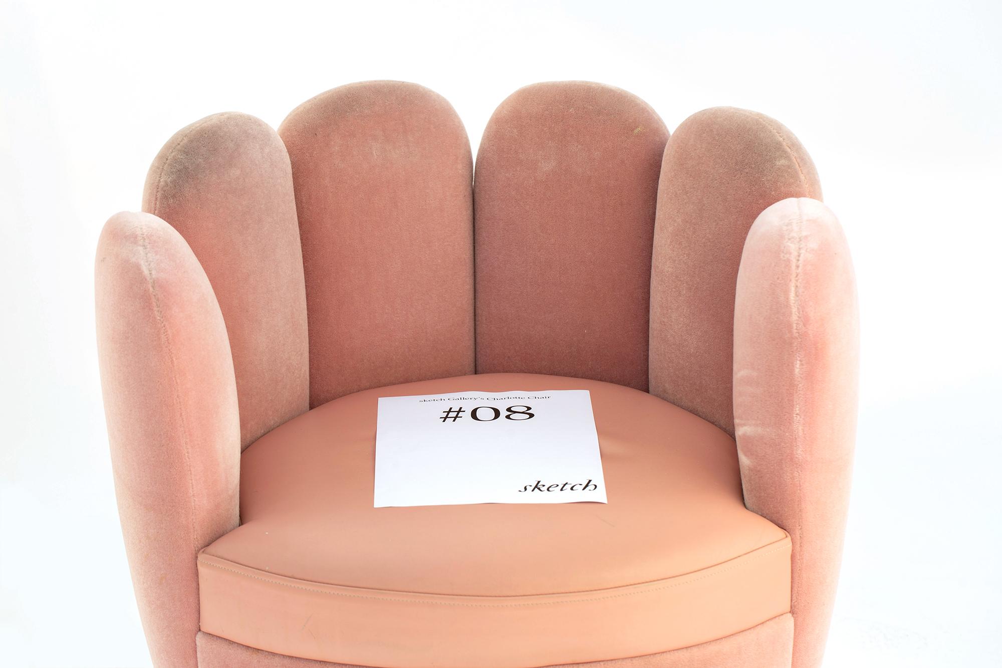 Contemporary 21st Century Sketch Gallery Charlotte Chair Pierre Frey Rose Velvet Rose Leather