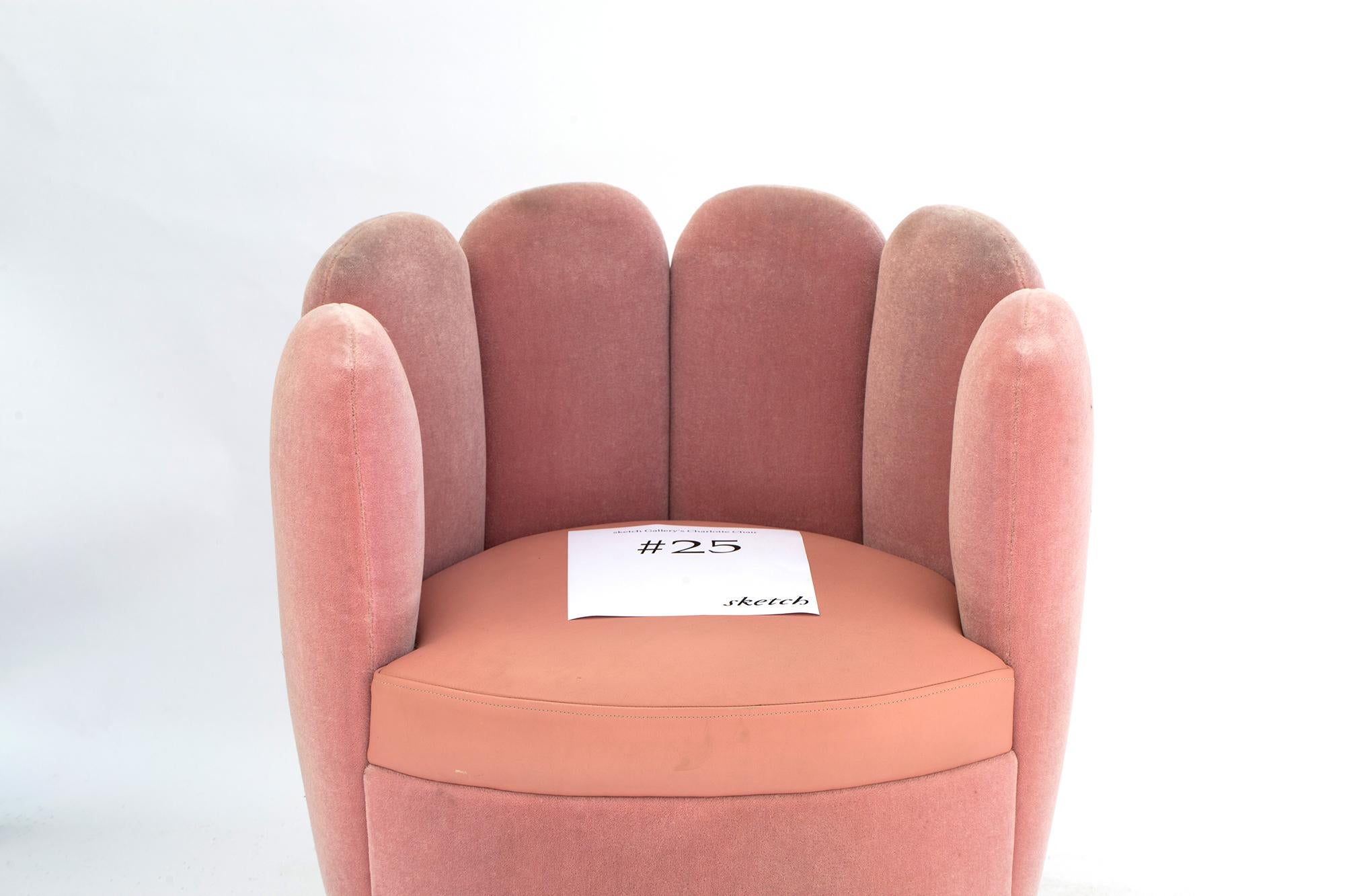 21st Century Sketch Gallery Charlotte Chair Pierre Frey Rose Velvet Rose Leather 1