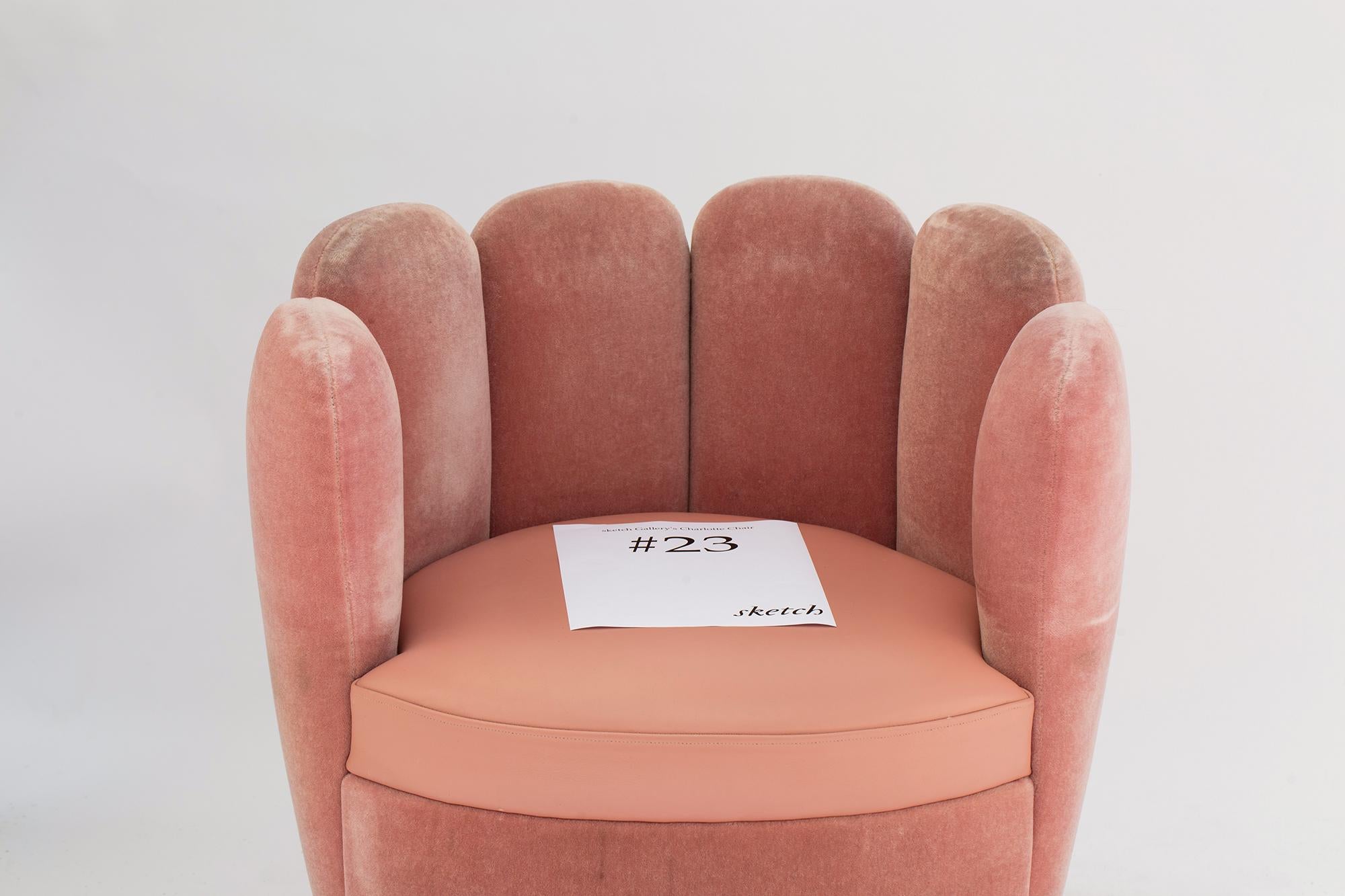 21st Century Sketch Gallery Charlotte Chair Pierre Frey Rose Velvet Rose Leather For Sale 1