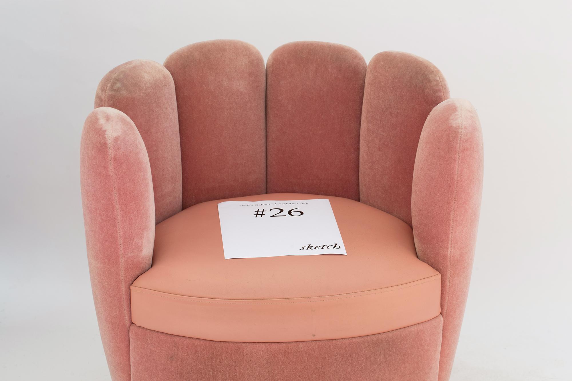 21st Century Sketch Gallery Charlotte Chair Pierre Frey Rose Velvet Rose Leather 1