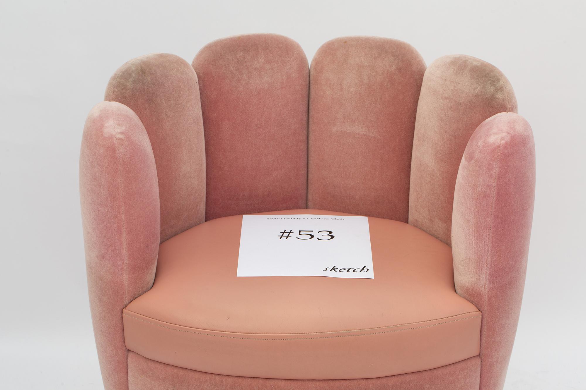 21st Century Sketch Gallery Charlotte Chair Pierre Frey Rose Velvet Rose Leather 2