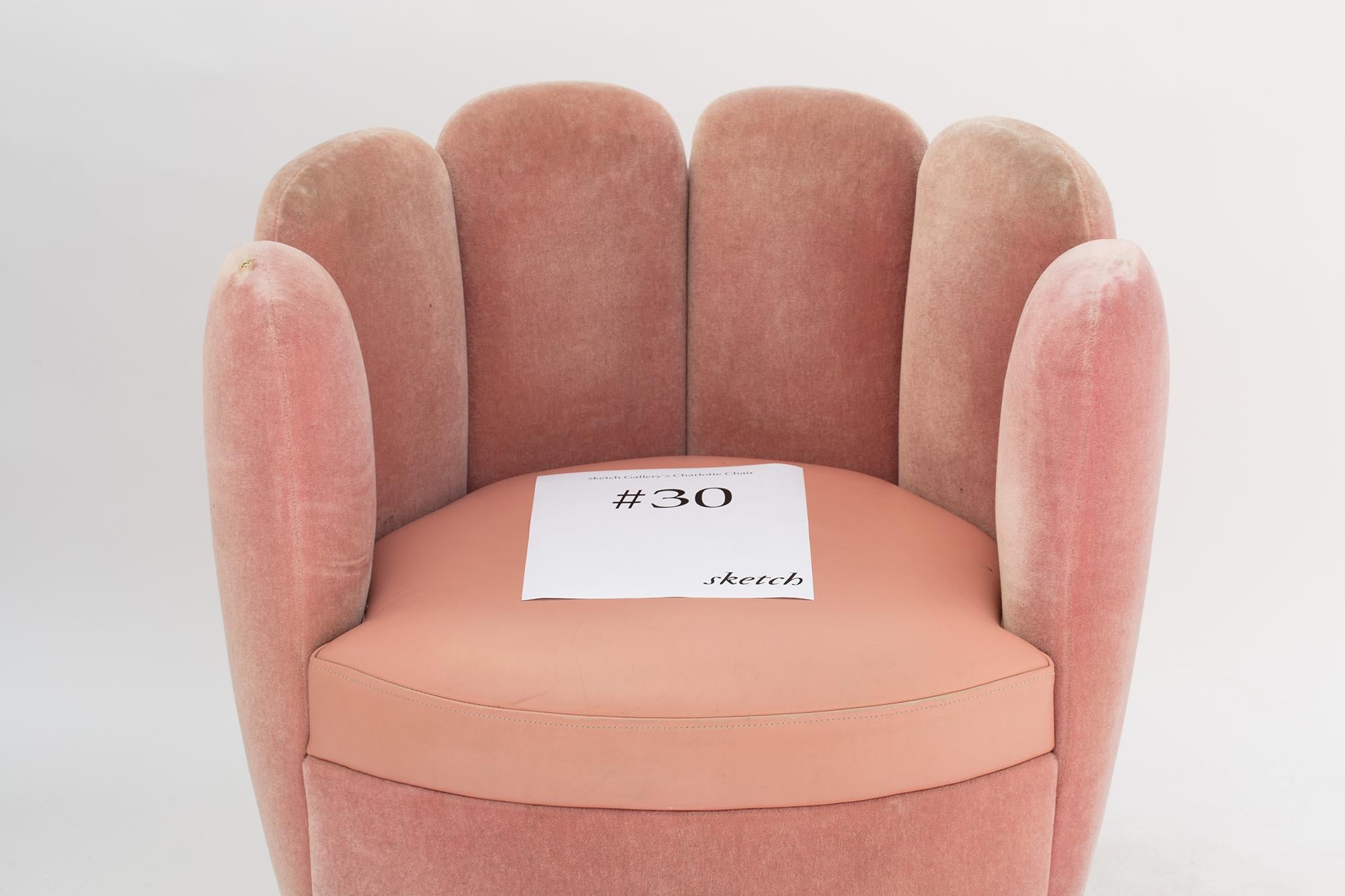 21st Century Sketch Gallery Charlotte Chair Pierre Frey Rose Velvet Rose Leather 3