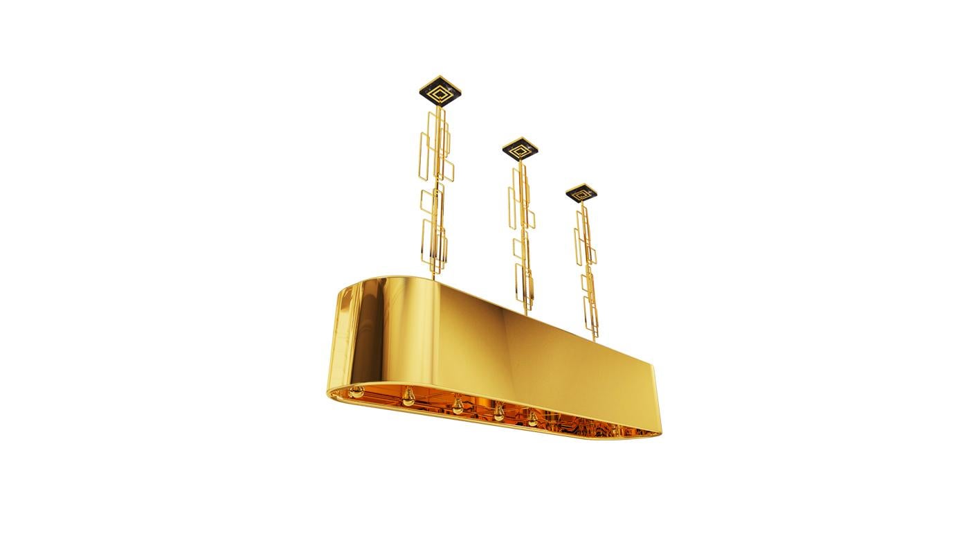 Portuguese 21st Century Skyscraper Suspension Lamp Polished Brass For Sale