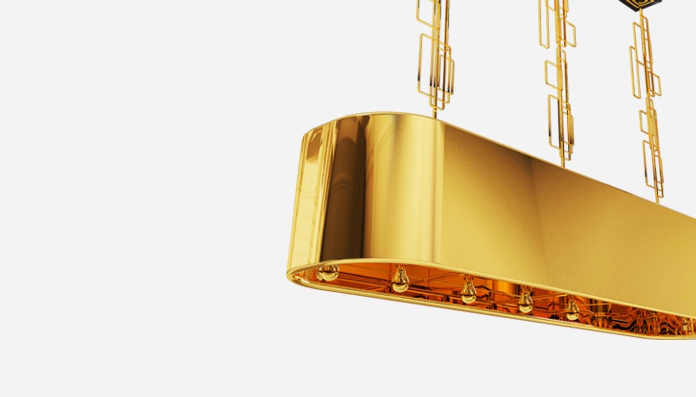 Contemporary 21st Century Skyscraper Suspension Lamp Polished Brass For Sale