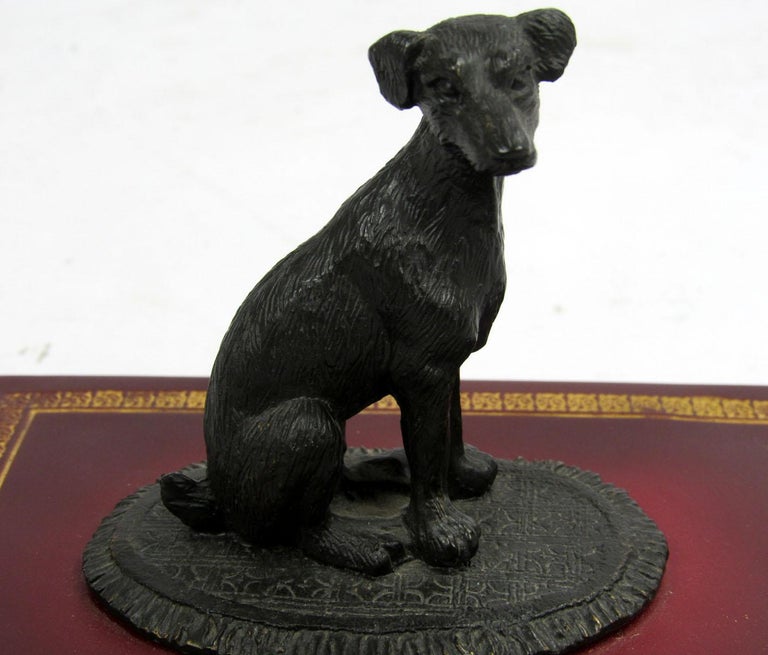 21st Century Small Dog Sculpture on Faux Book For Sale at 1stDibs