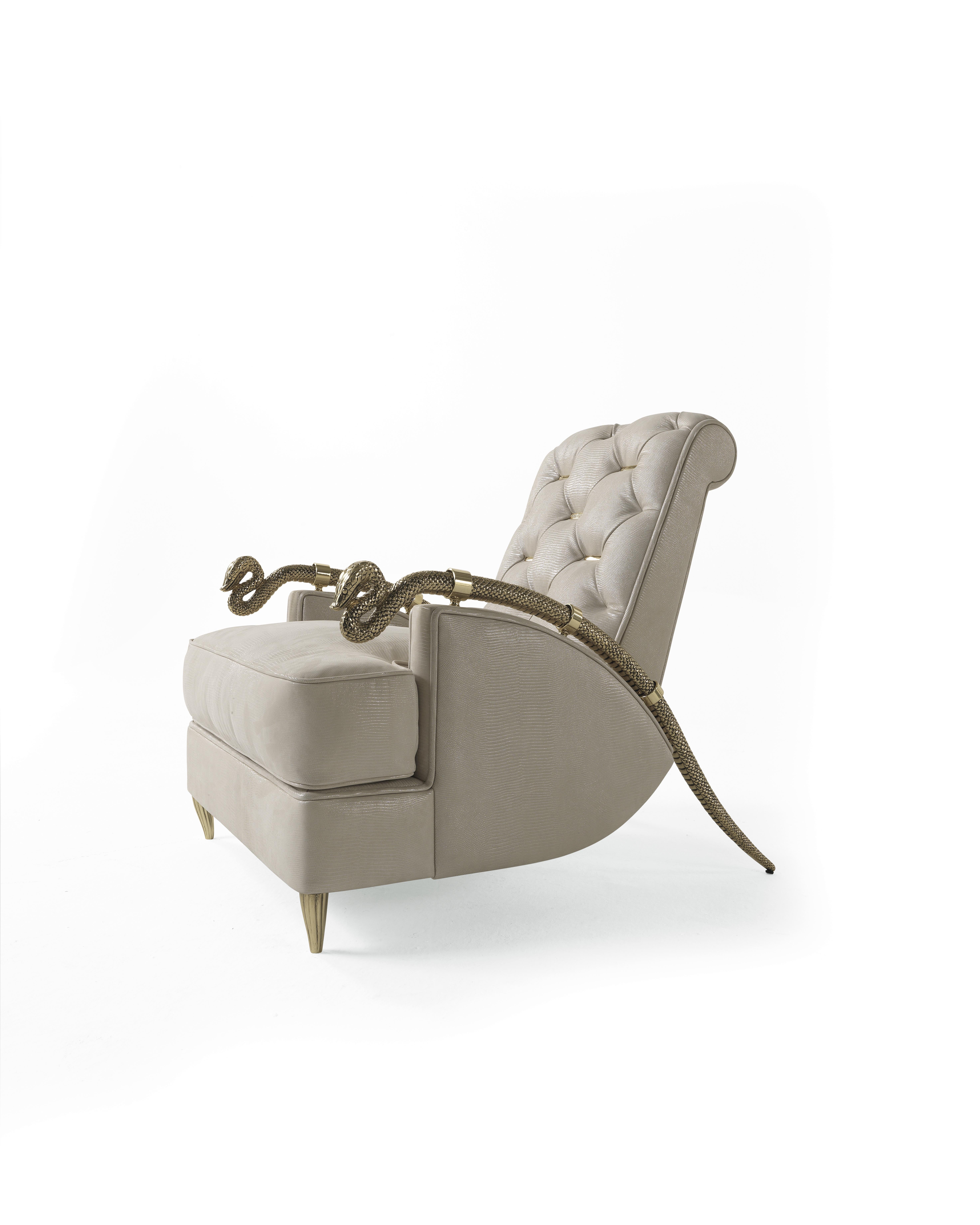 Modern 21st Century Snake Armchair in Leather by Roberto Cavalli Home Interiors For Sale